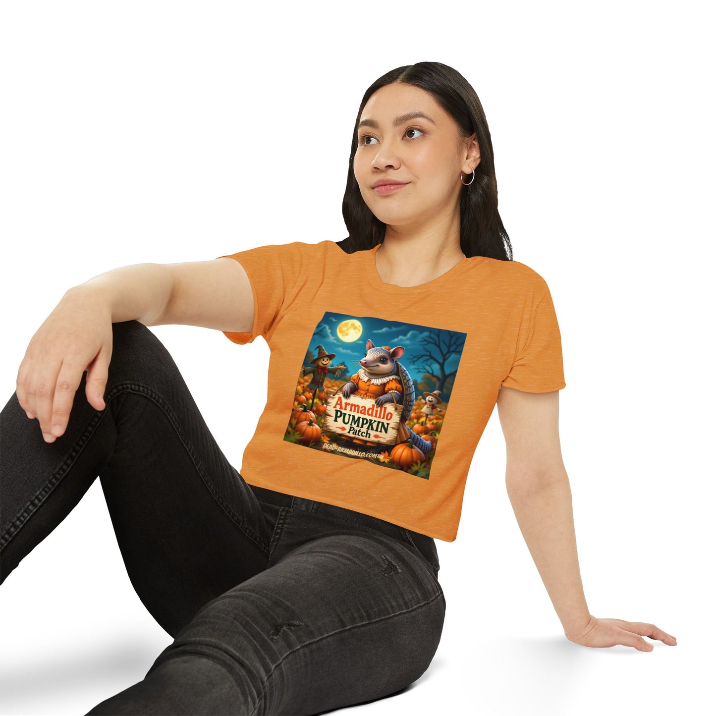 Armadillo Pumpkin Patch Crop Top — Women’s Halloween Festival Tee