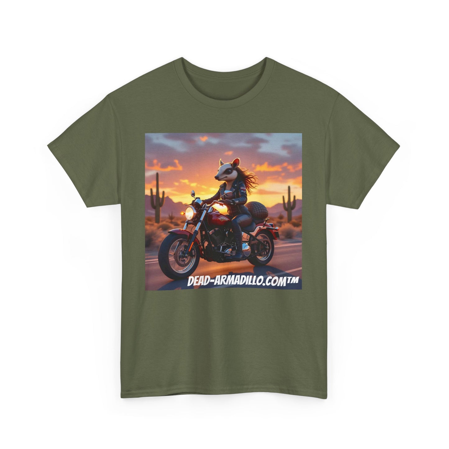 "Women's Biker Tee | Custom made by  Dead-Armadillo.com™  | Armadillo themed | Unisex Heavy Cotton Shirt | Your Adventure awaits | Road Trip Apparel"