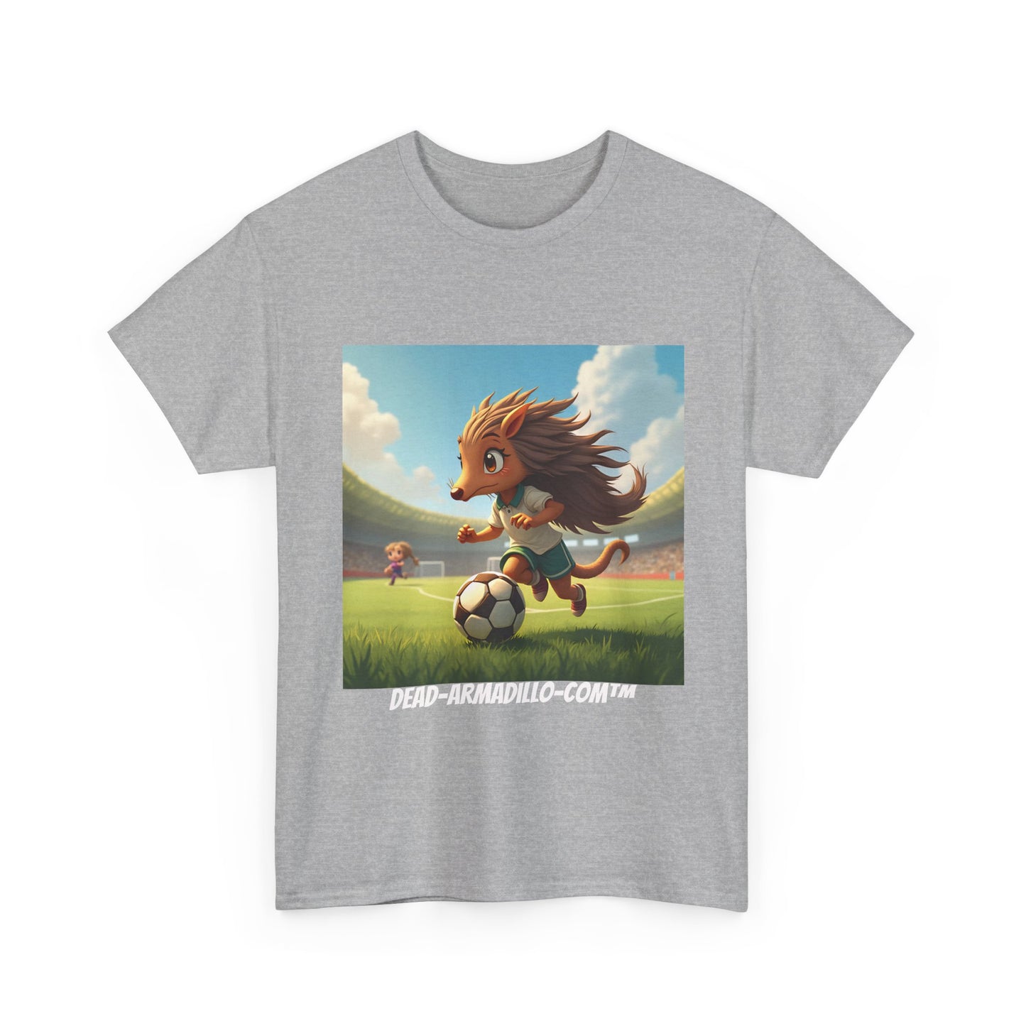 Adults Soccer Armadillo T-Shirt | Cute Playing Soccer Graphic Tee | with Background