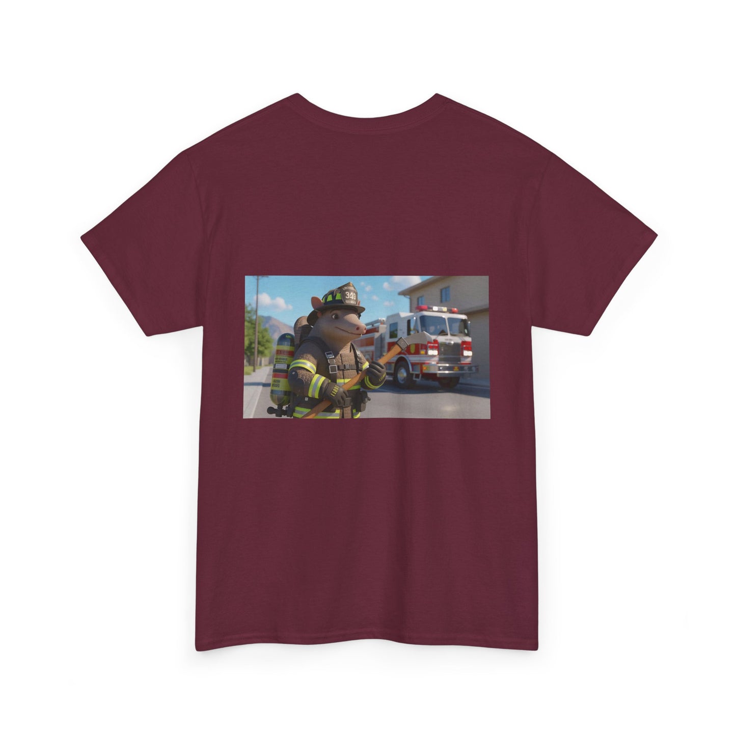 Firefighter Armadillo Tee | Custom Two Sided Print | Graphic Tee | Unisex Heavy Cotton Shirt | Fun Animal T-Shirt