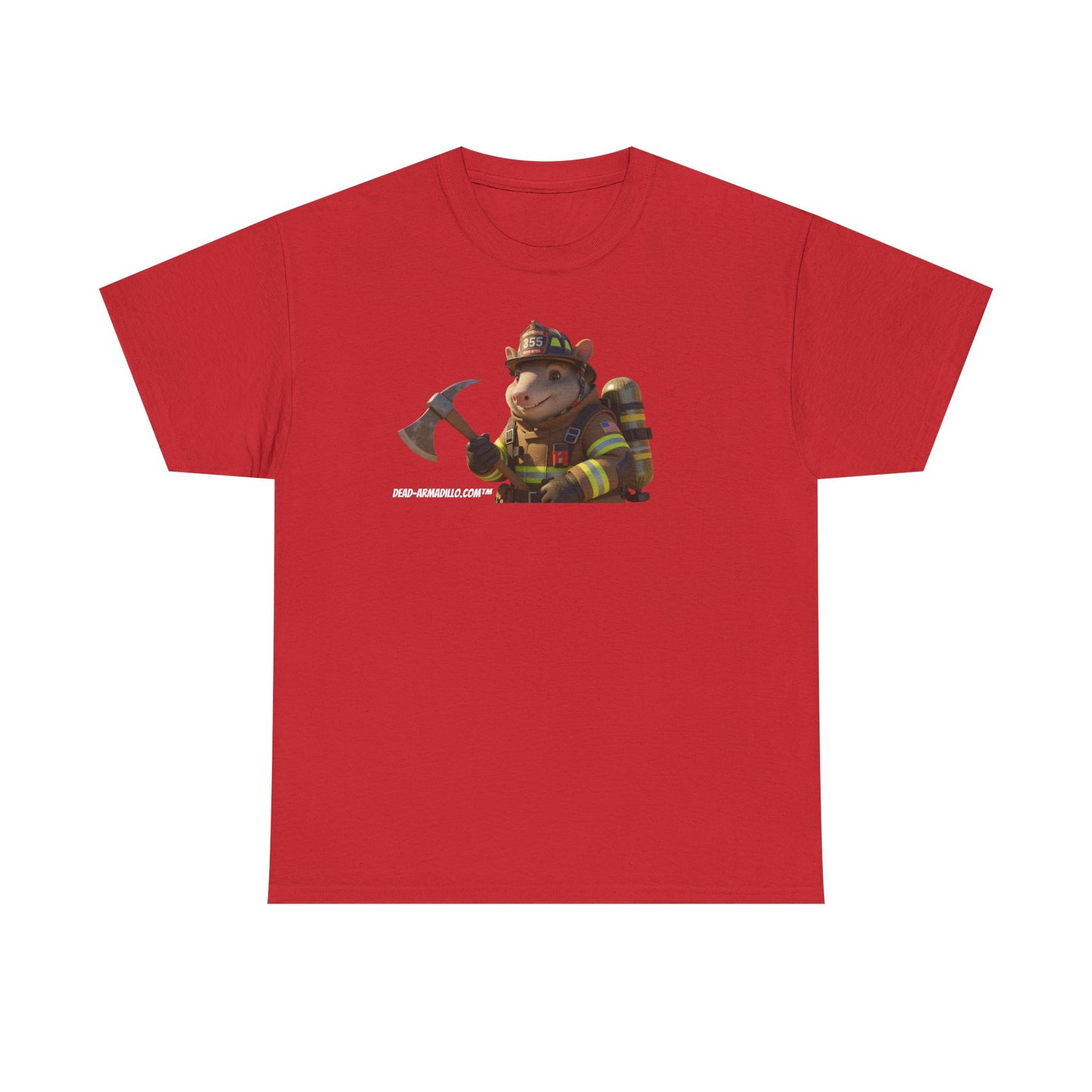 Firefighter Armadillo Tee |  Custom Two Sided Print  | Graphic Tee | Unisex Heavy Cotton Shirt | Fun Animal T-Shirt