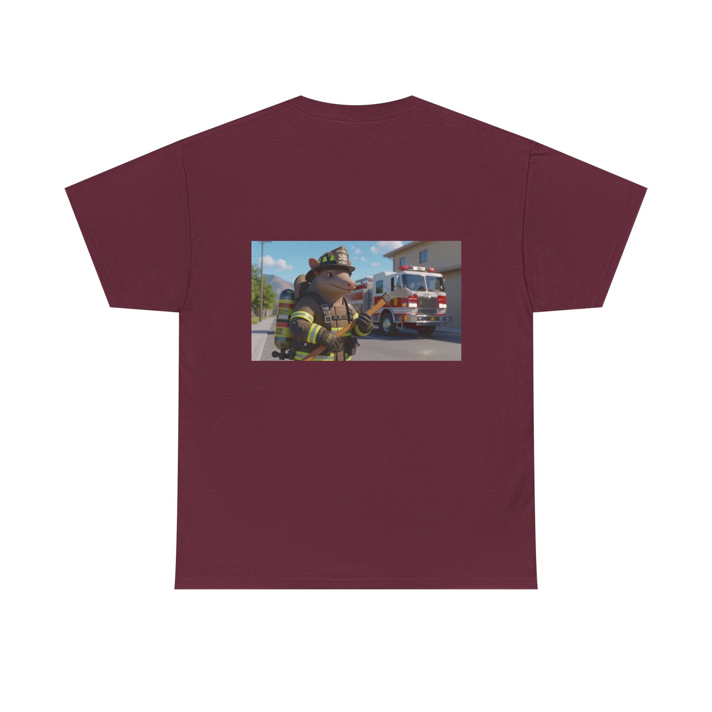 Firefighter Armadillo Tee | Custom Two Sided Print | Graphic Tee | Unisex Heavy Cotton Shirt | Fun Animal T-Shirt