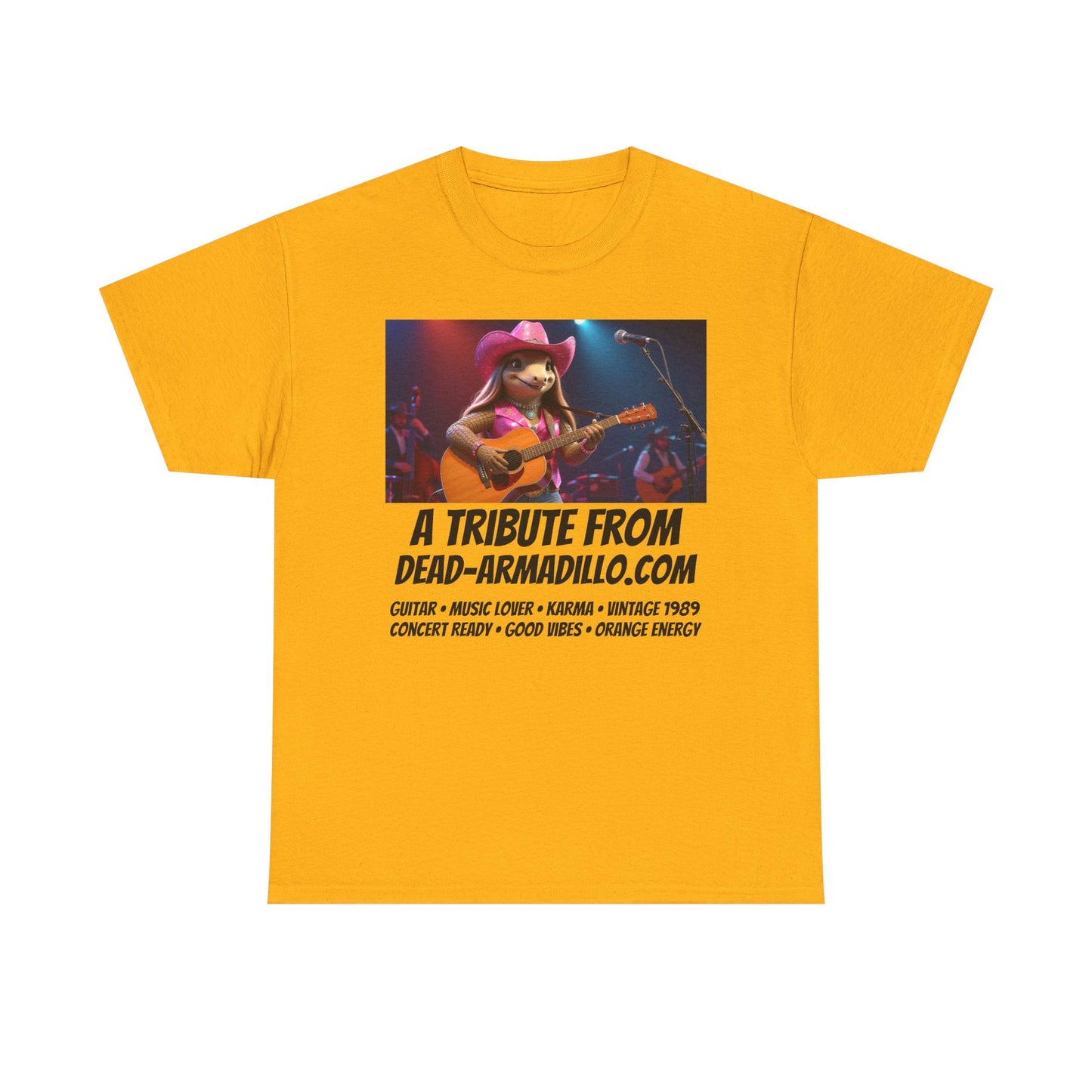 "Armadillo playing the Guitar | Tribute | Karma | Swifties | World Tour | Orange | Fun Graphic Design | Perfect for Casual Wear | Music Lovers | Concerts | Gift for Friends"