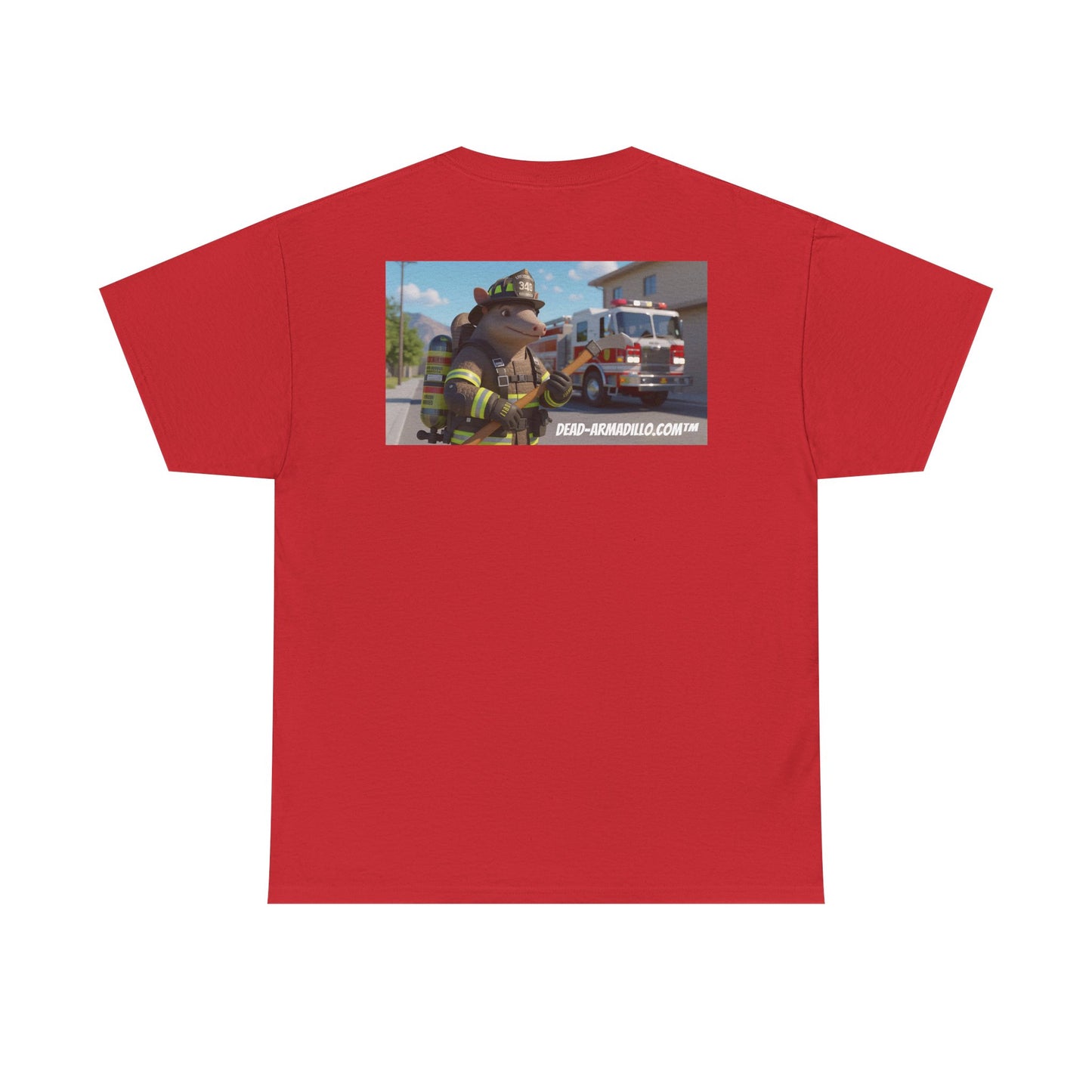 Firefighter Armadillo Tee |  Custom Two Sided Print  | Graphic Tee | Unisex Heavy Cotton Shirt | Fun Animal T-Shirt