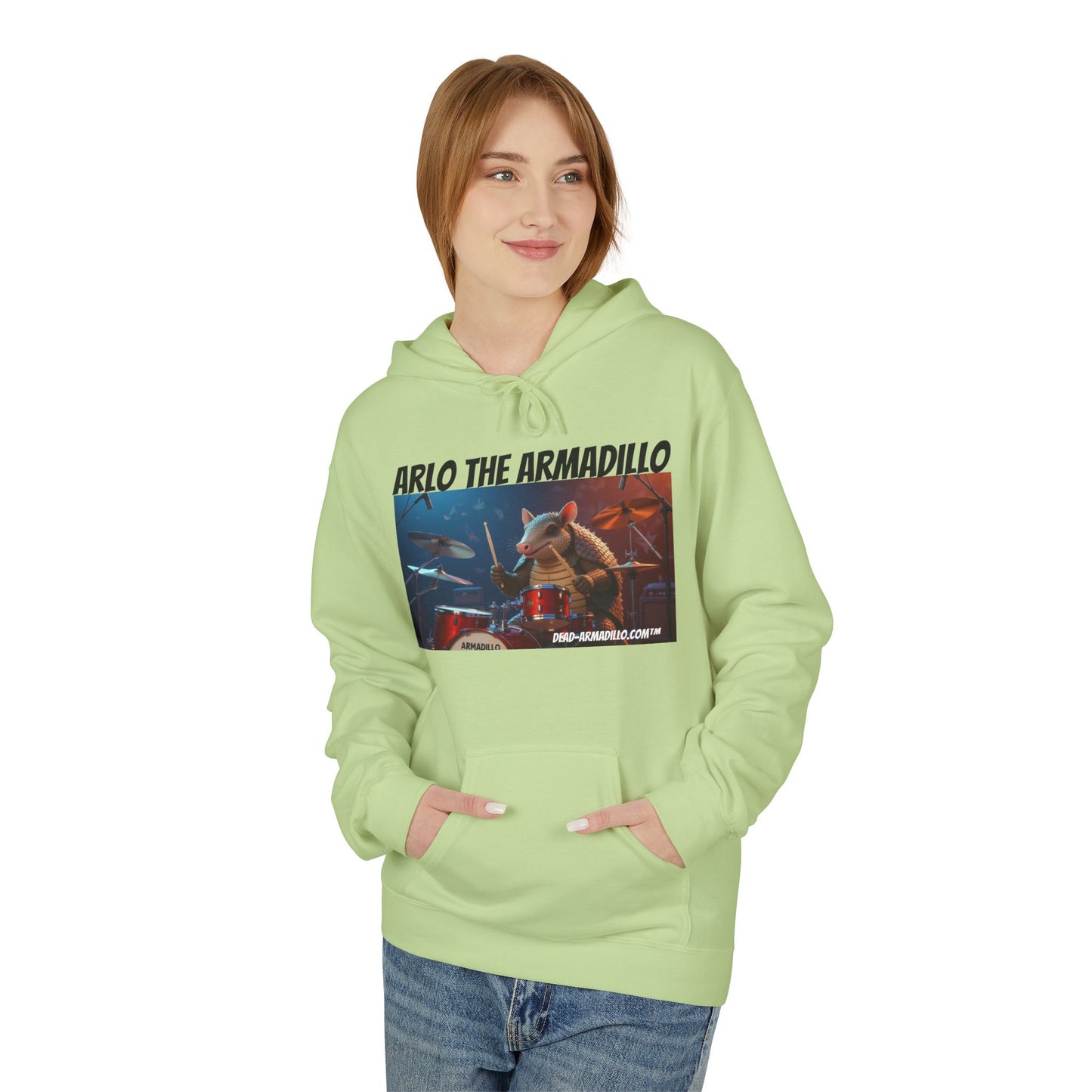 Arlo the Armadillo | Official Mascot of  Dead-Armadillo.com™  | Unisex Midweight Softstyle Fleece Hoodie | Quirky Whimsical
