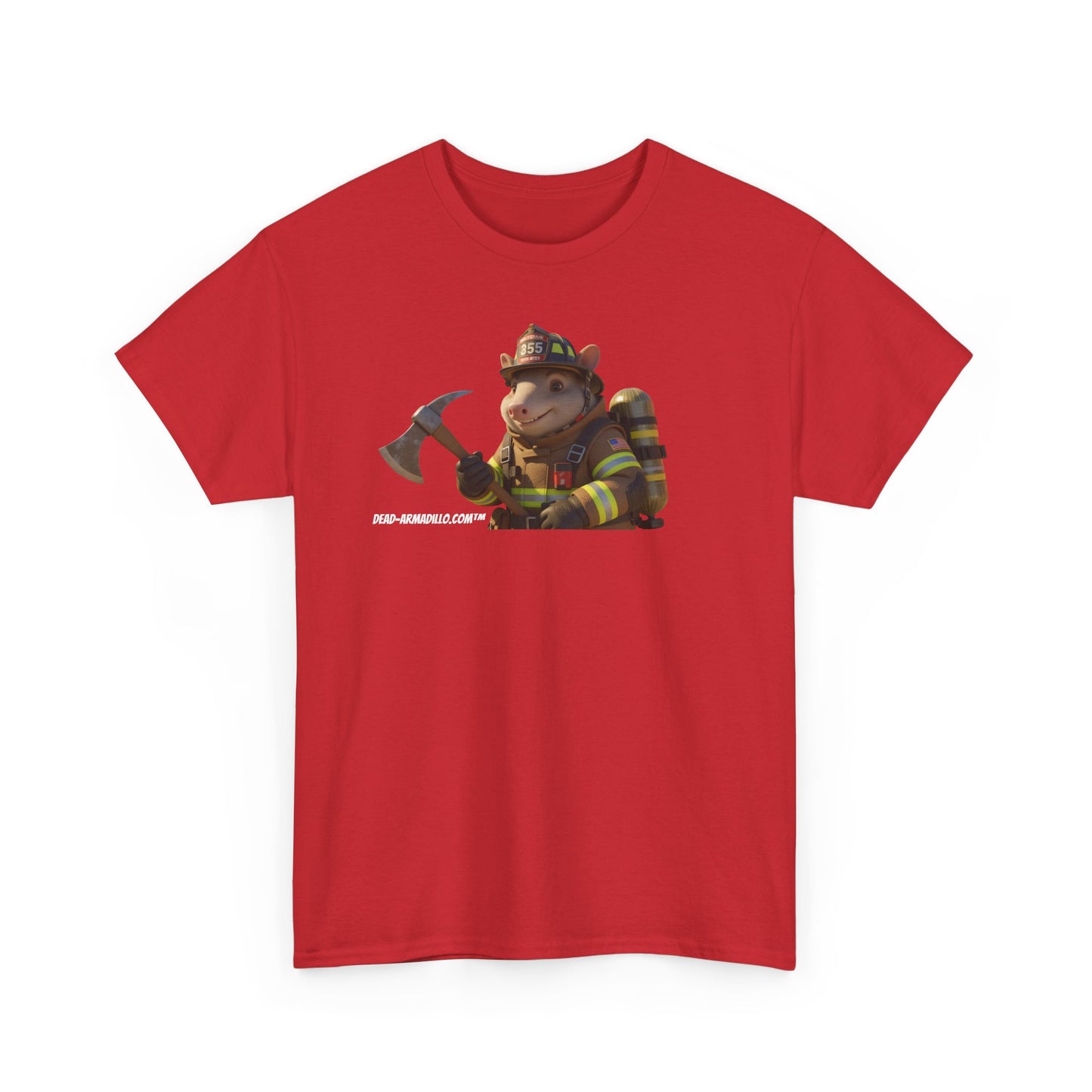 Firefighter Armadillo Tee |  Custom Two Sided Print  | Graphic Tee | Unisex Heavy Cotton Shirt | Fun Animal T-Shirt