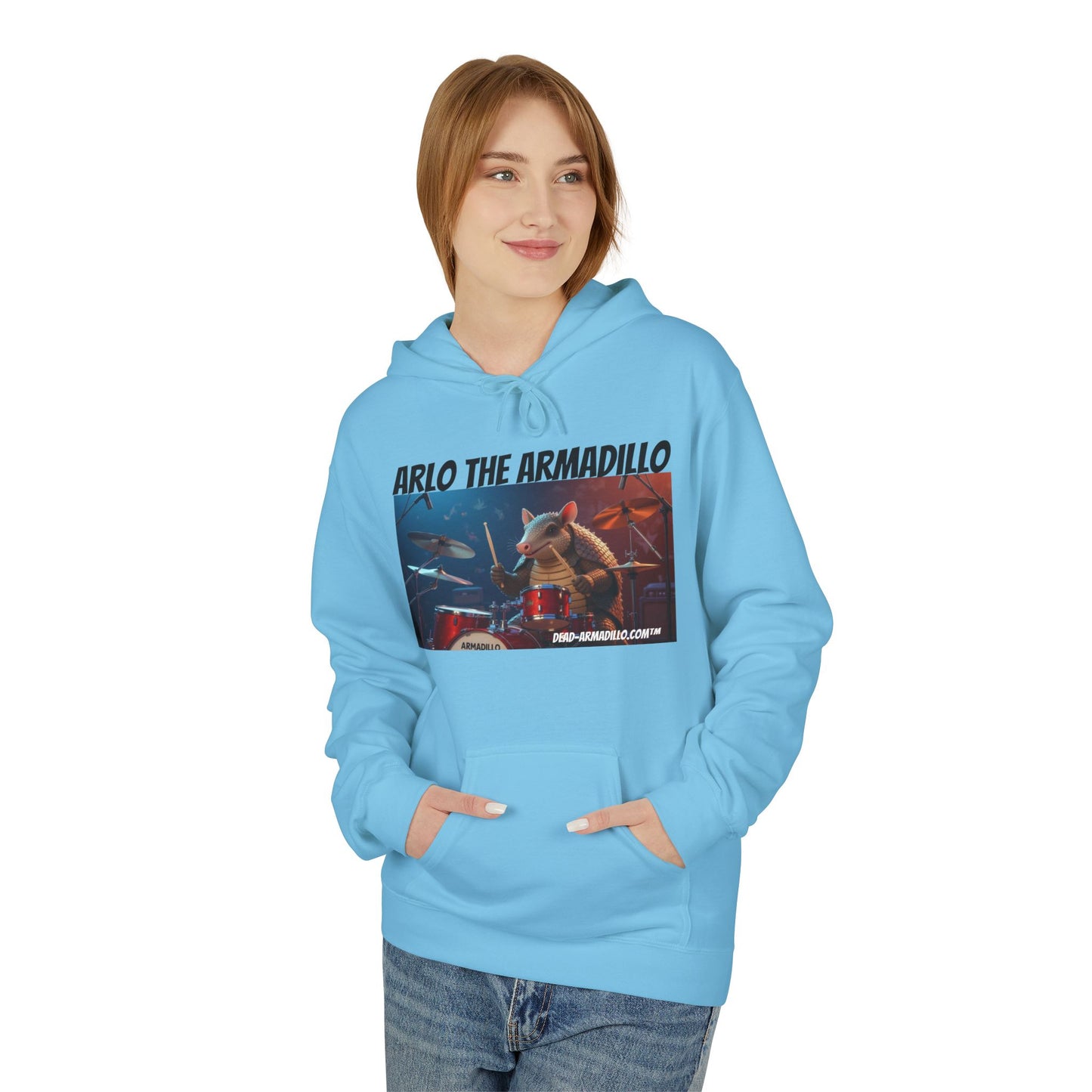 Arlo the Armadillo | Official Mascot of  Dead-Armadillo.com™  | Unisex Midweight Softstyle Fleece Hoodie | Quirky Whimsical