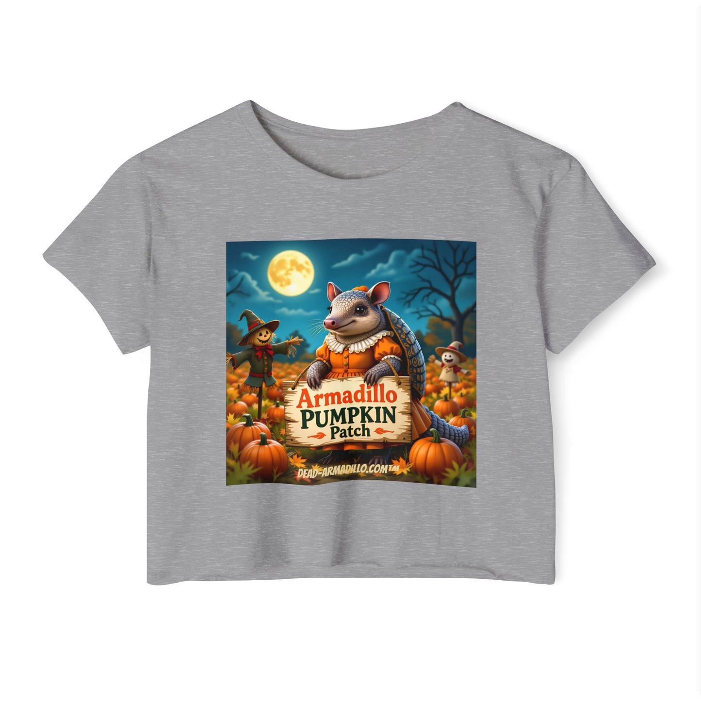 Armadillo Pumpkin Patch Crop Top — Women’s Halloween Festival Tee