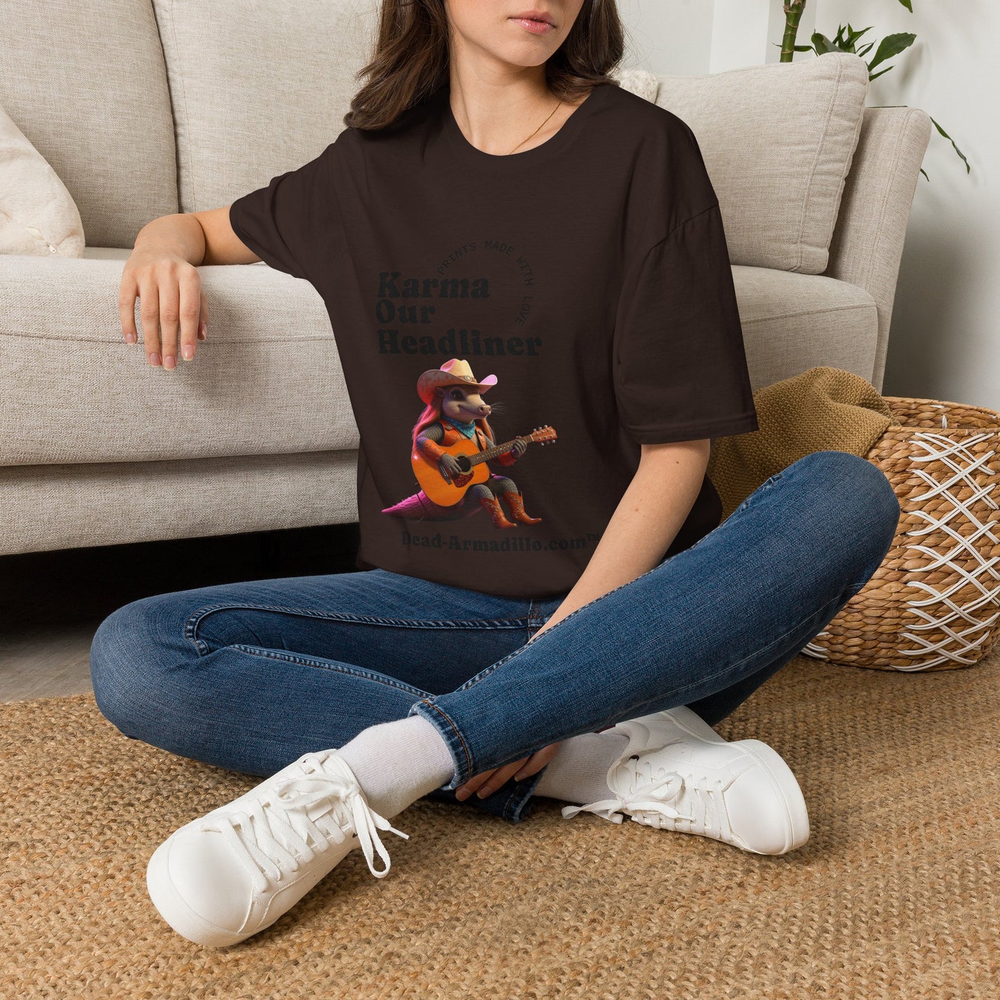 Karma "Our Headliner" | Playing Guitar Graphic Tee | Dead-Armadillo.com™