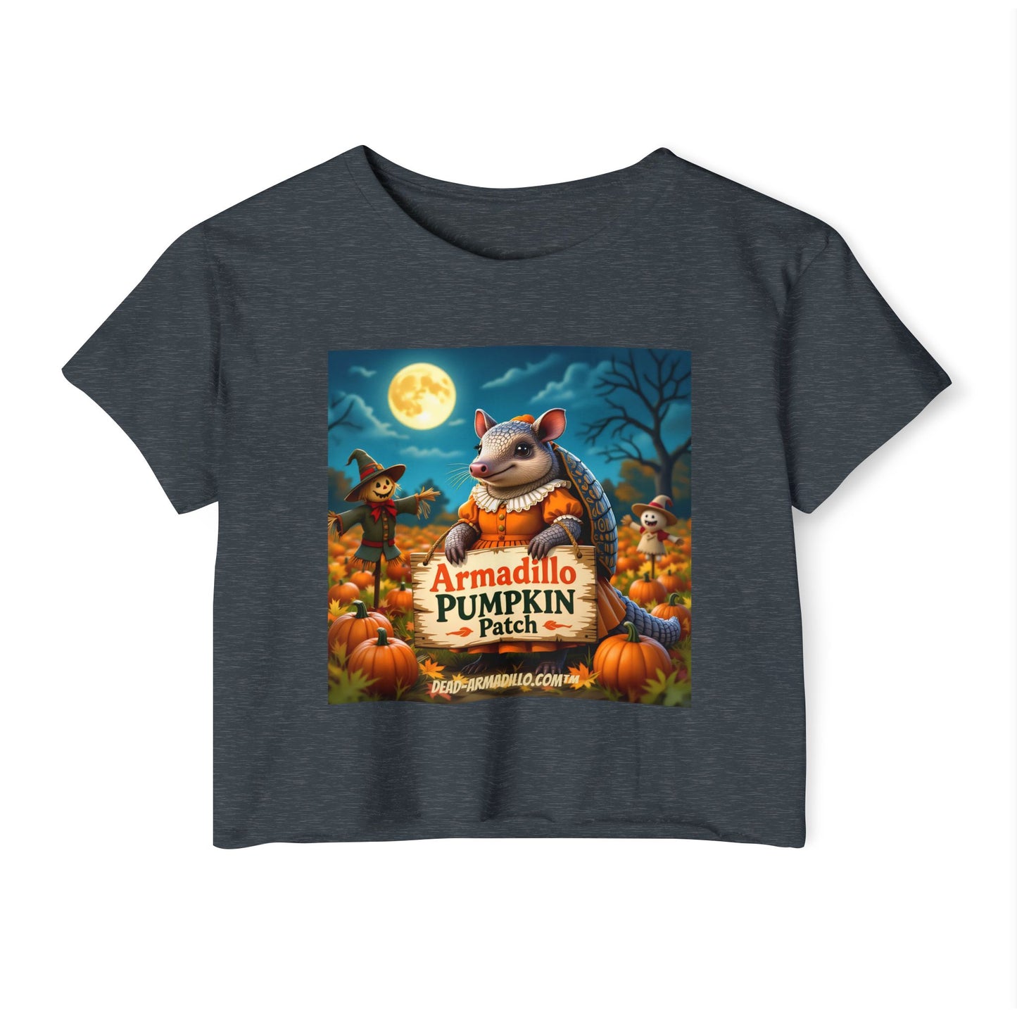 Armadillo Pumpkin Patch Crop Top — Women’s Halloween Festival Tee
