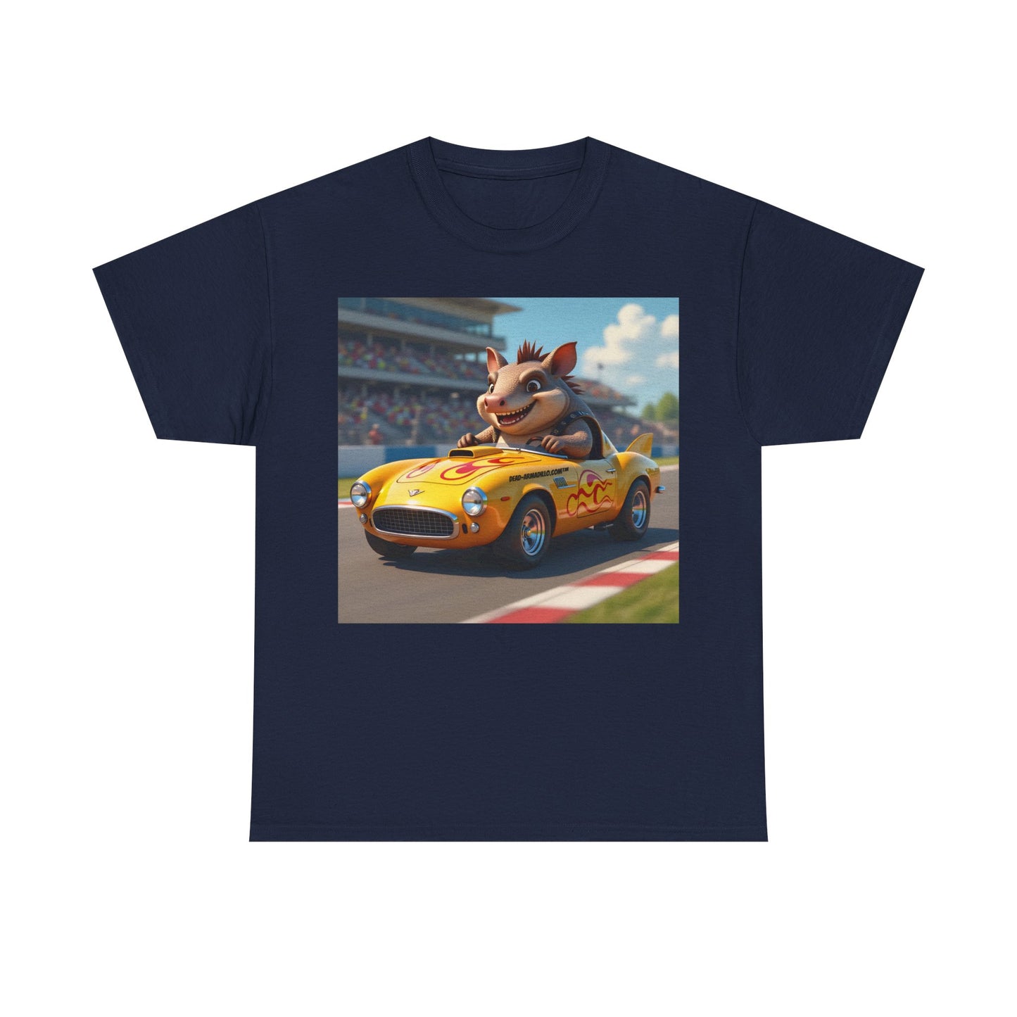 Cute Armadillo in Racing Car | Kids Sizing | Armadillo Racing | 2 sided Print  Tee | Dead-Armadillo.com