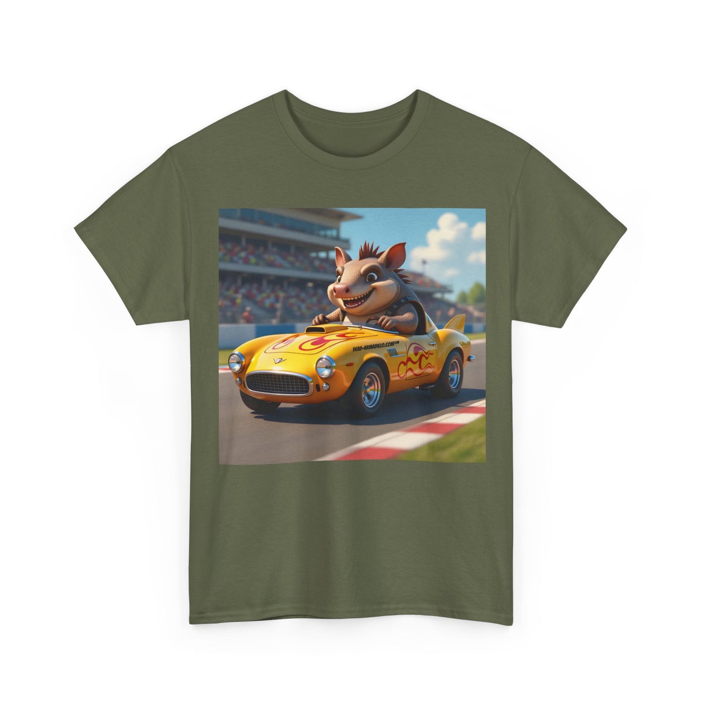 Cute Armadillo in Racing Car | Kids Sizing | Armadillo Racing | 2 sided Print  Tee | Dead-Armadillo.com