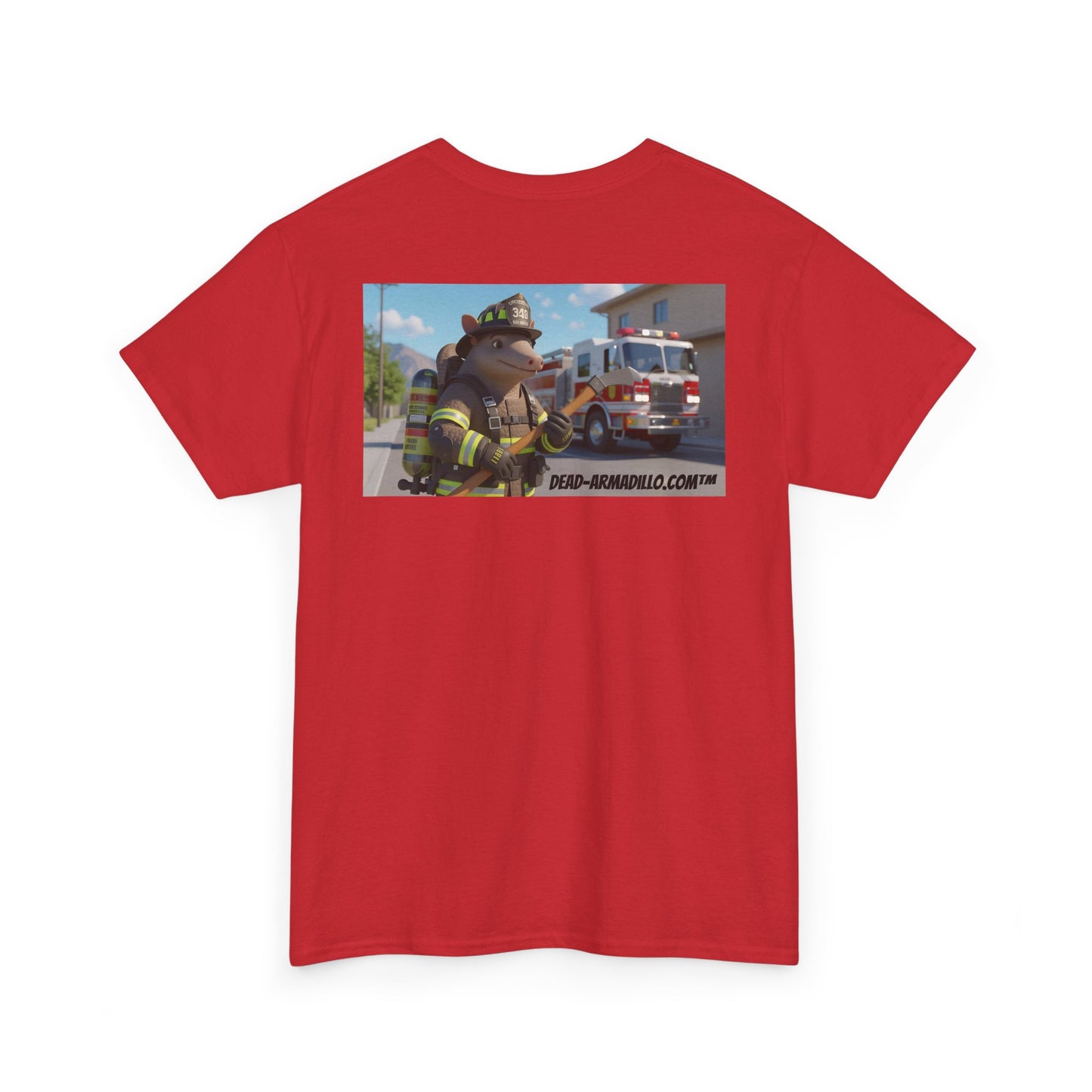 Firefighter Armadillo Tee | Custom Two Sided Print | Graphic Tee | Unisex Heavy Cotton Shirt | Fun Animal T-Shirt