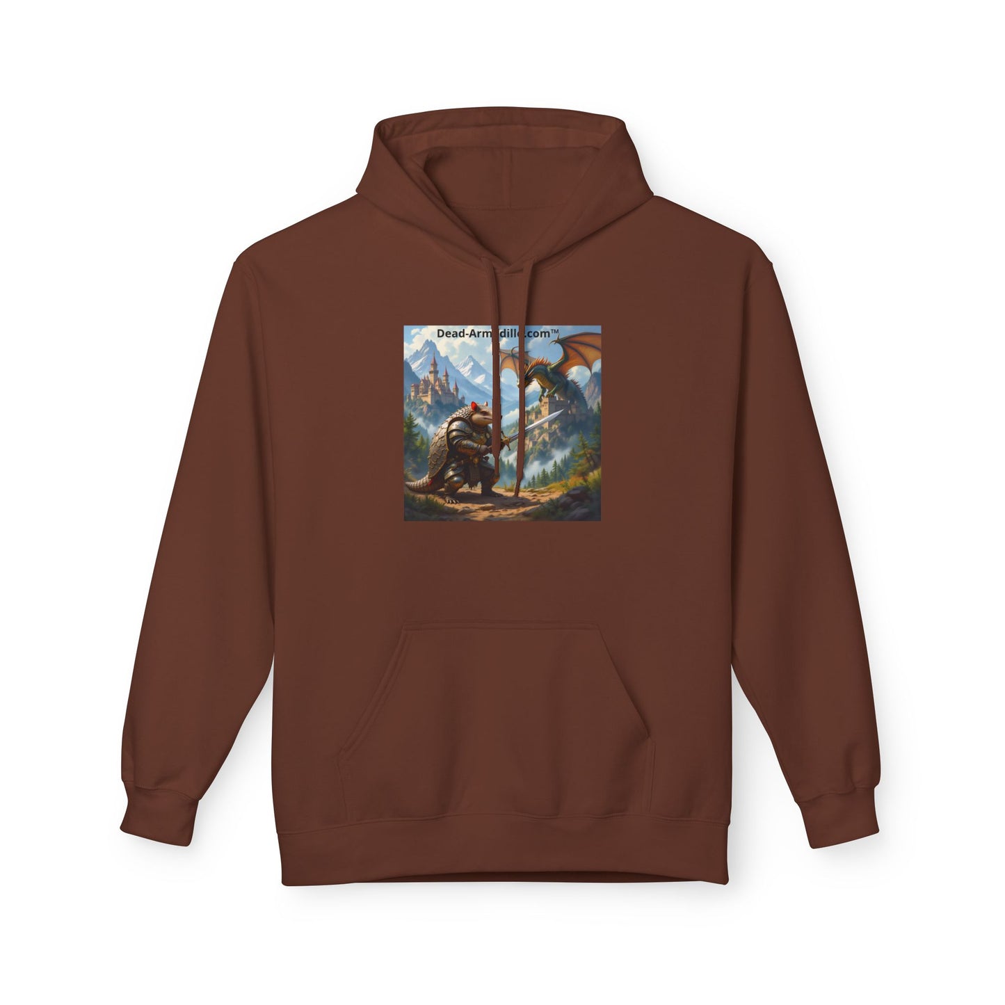 Arlo the Armadillo | Gamer Hoodie | Fantasy Mountain Scene | with Dragon and Castles