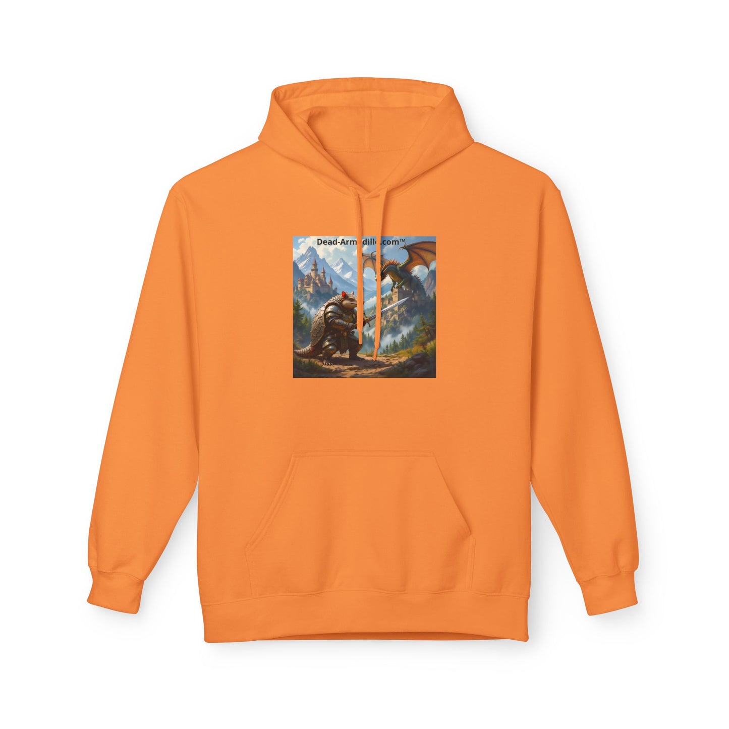 Arlo the Armadillo | Gamer Hoodie | Fantasy Mountain Scene | with Dragon and Castles