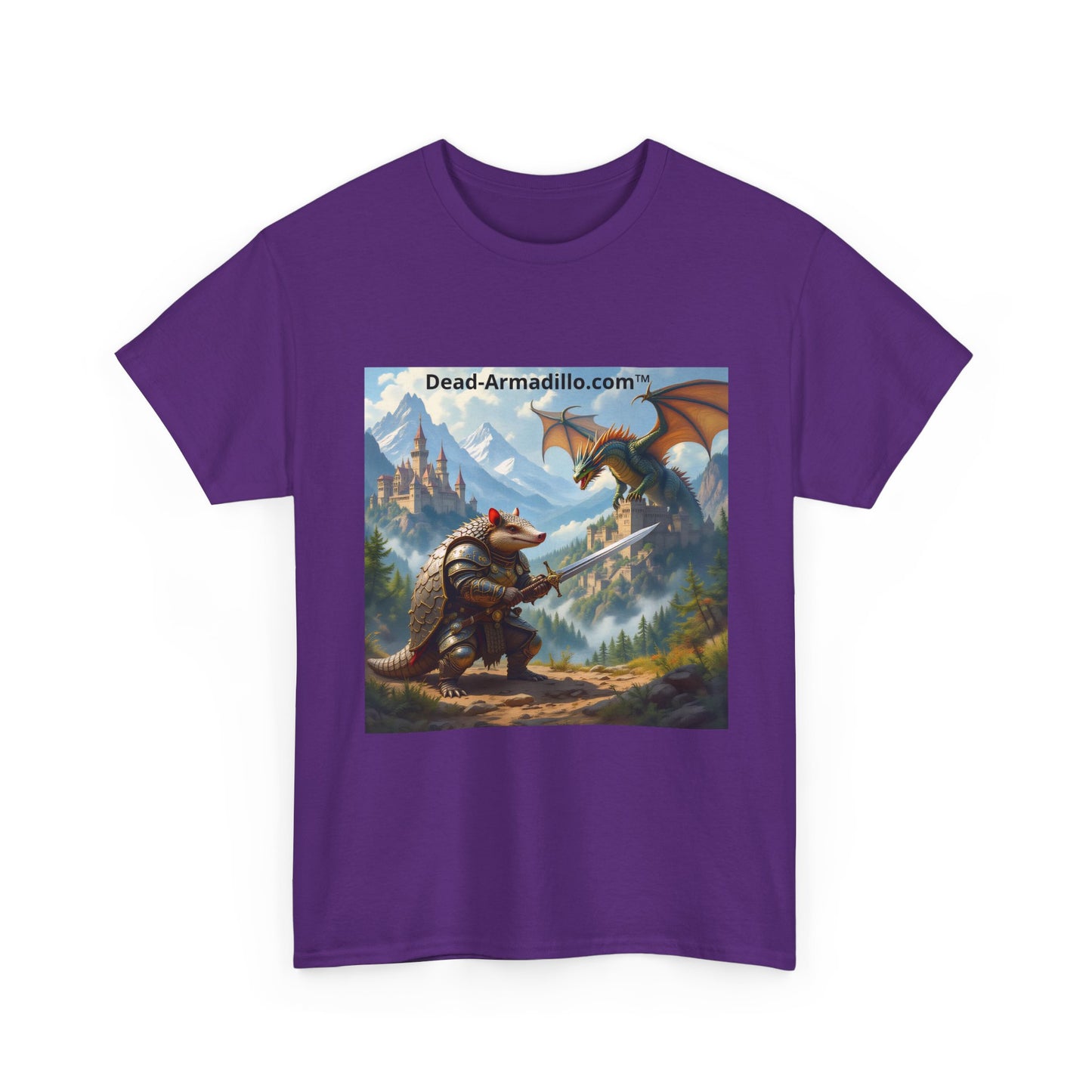Fantasy Battle T-Shirt — Armadillo vs Dragon Illustration