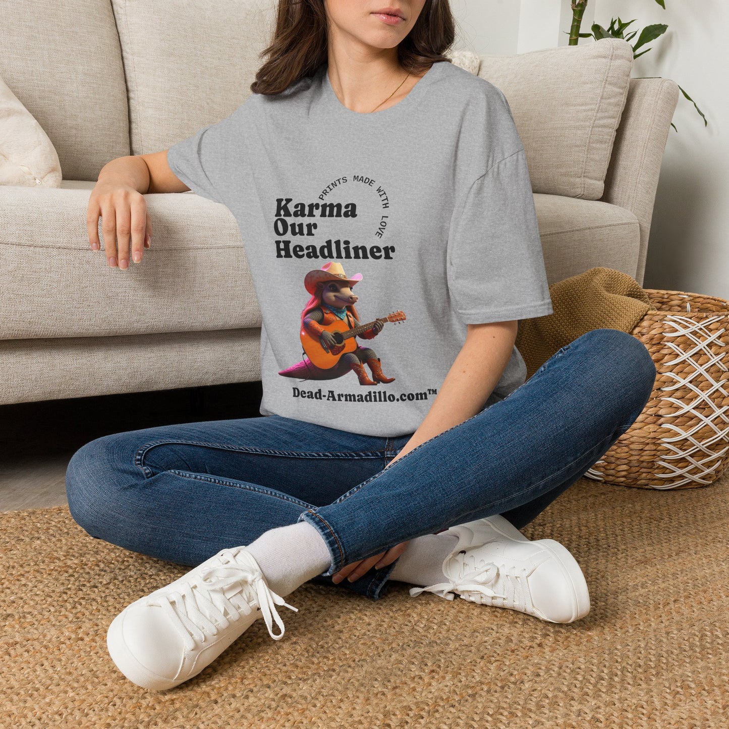 Karma "Our Headliner" | Playing Guitar Graphic Tee | Dead-Armadillo.com™
