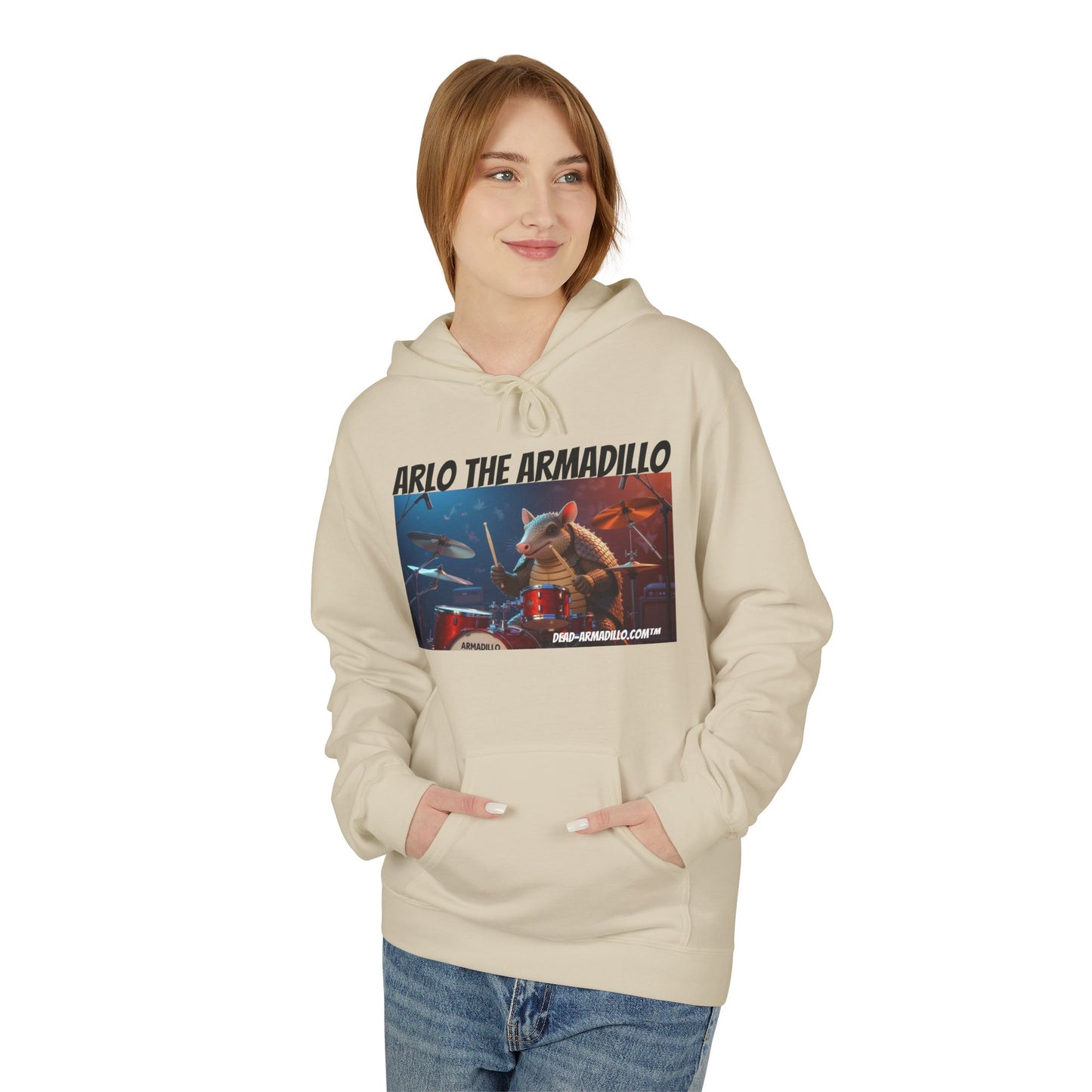Arlo the Armadillo | Official Mascot of  Dead-Armadillo.com™  | Unisex Midweight Softstyle Fleece Hoodie | Quirky Whimsical