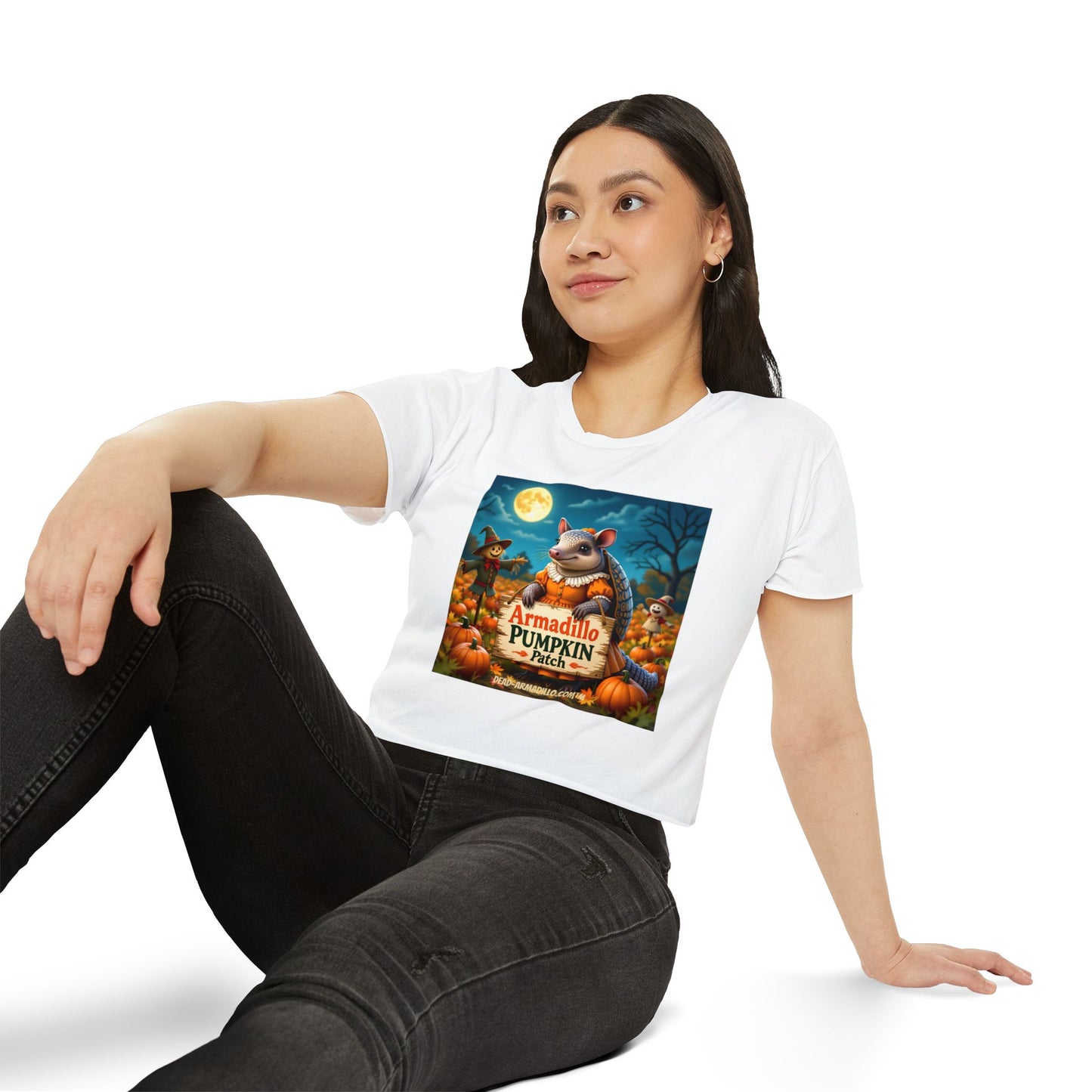 Armadillo Pumpkin Patch Crop Top — Women’s Halloween Festival Tee