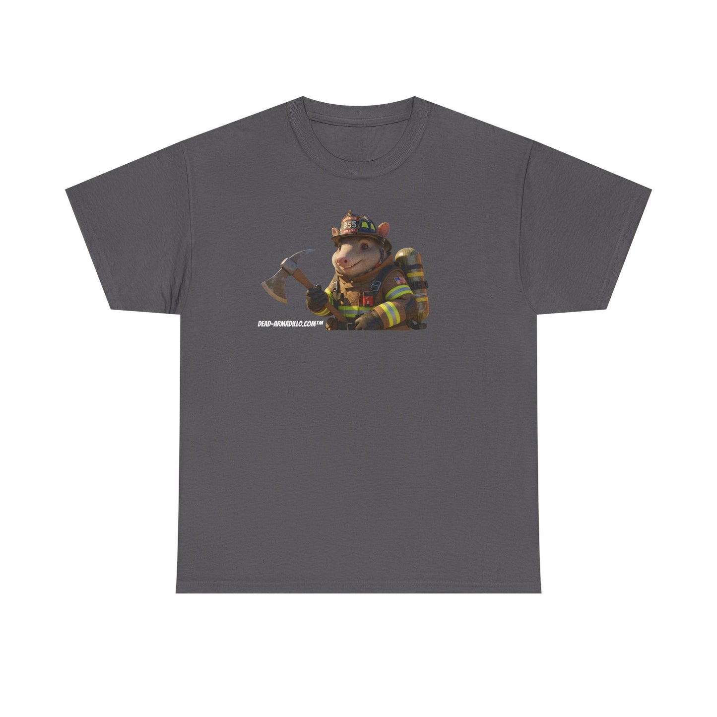 Firefighter Armadillo Tee |  Custom Two Sided Print  | Graphic Tee | Unisex Heavy Cotton Shirt | Fun Animal T-Shirt