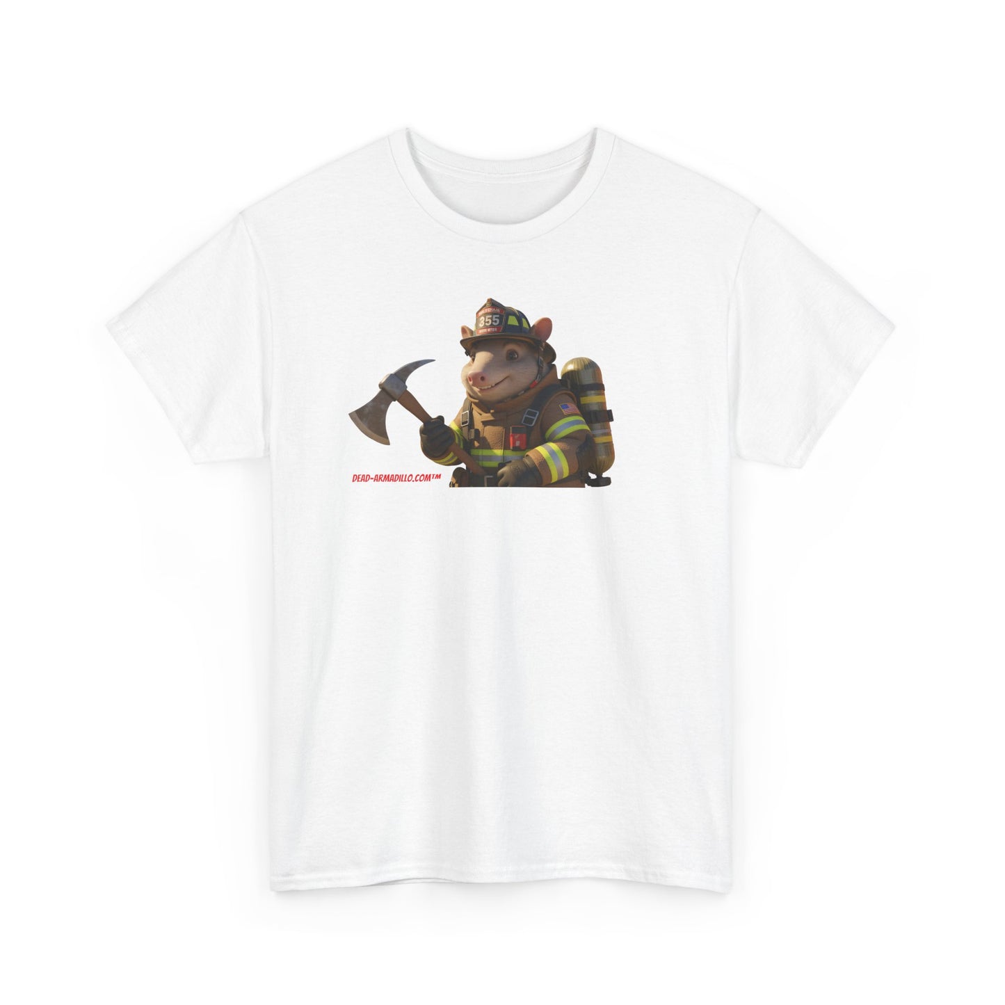 Firefighter Armadillo Tee | Custom Two Sided Print | Graphic Tee | Unisex Heavy Cotton Shirt | Fun Animal T-Shirt