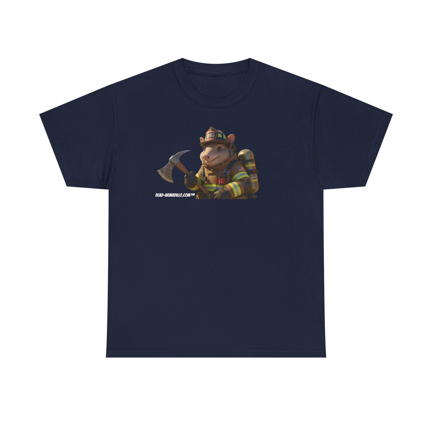 Firefighter Armadillo Tee |  Custom Two Sided Print  | Graphic Tee | Unisex Heavy Cotton Shirt | Fun Animal T-Shirt