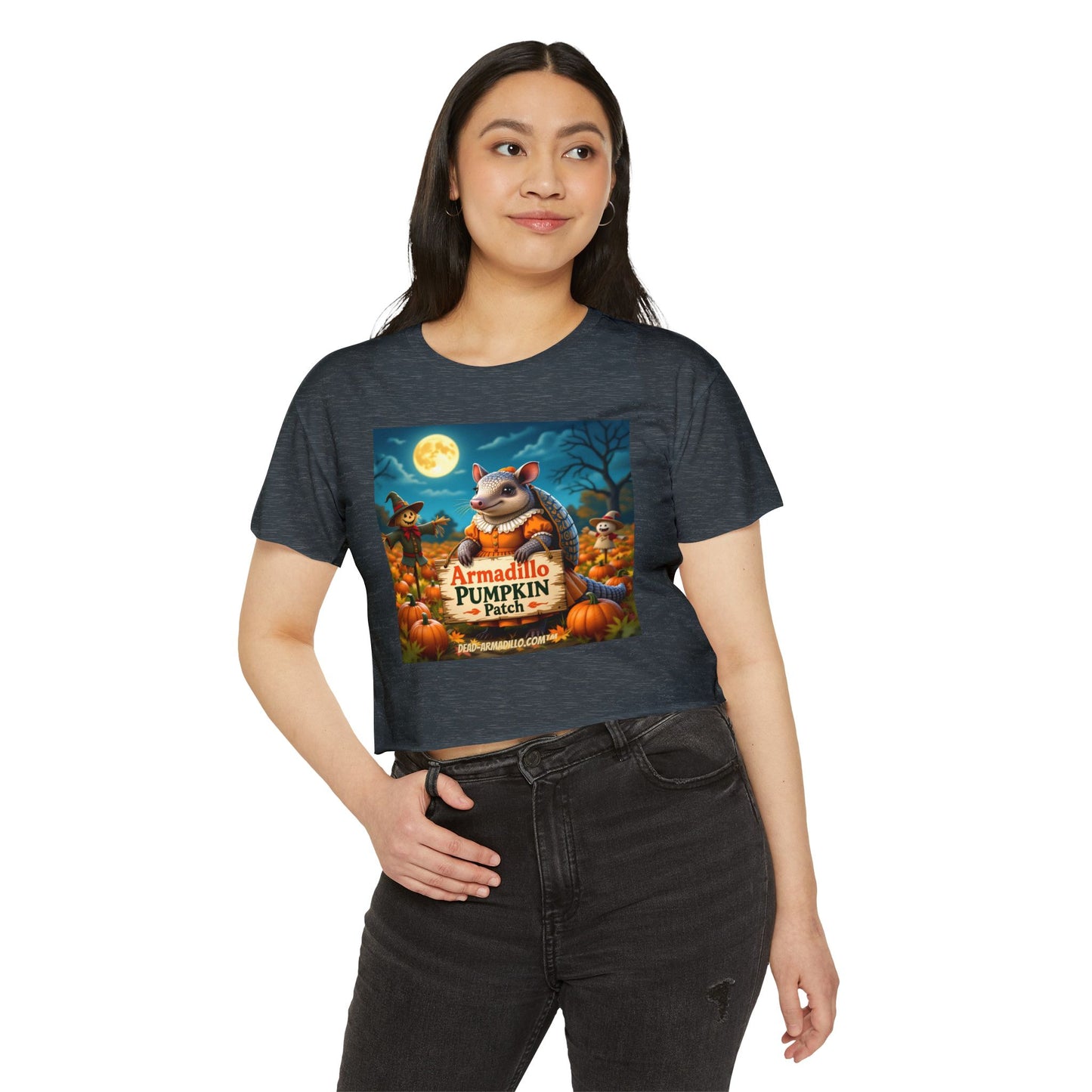 Armadillo Pumpkin Patch Crop Top — Women’s Halloween Festival Tee