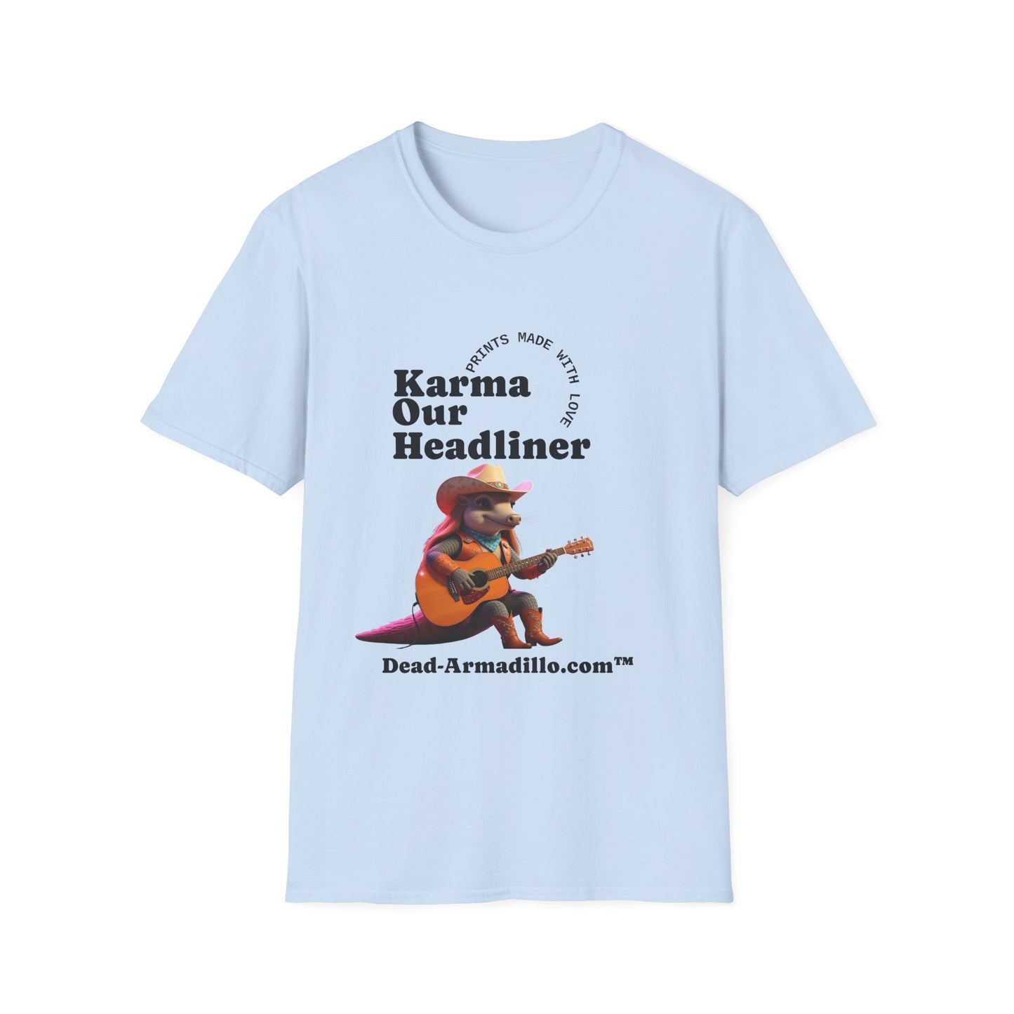 Karma "Our Headliner" | Playing Guitar Graphic Tee | Dead-Armadillo.com™