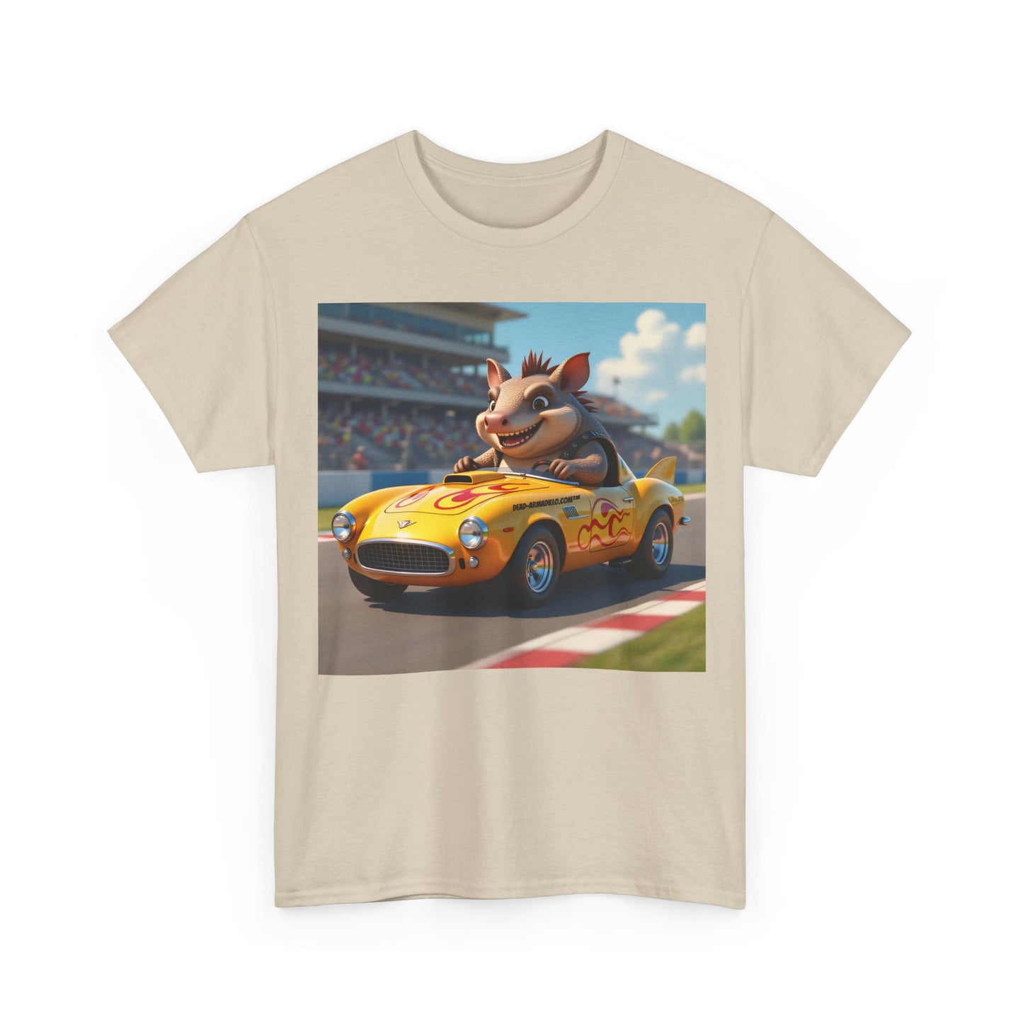 Cute Armadillo in Racing Car | Kids Sizing | Armadillo Racing | 2 sided Print  Tee | Dead-Armadillo.com