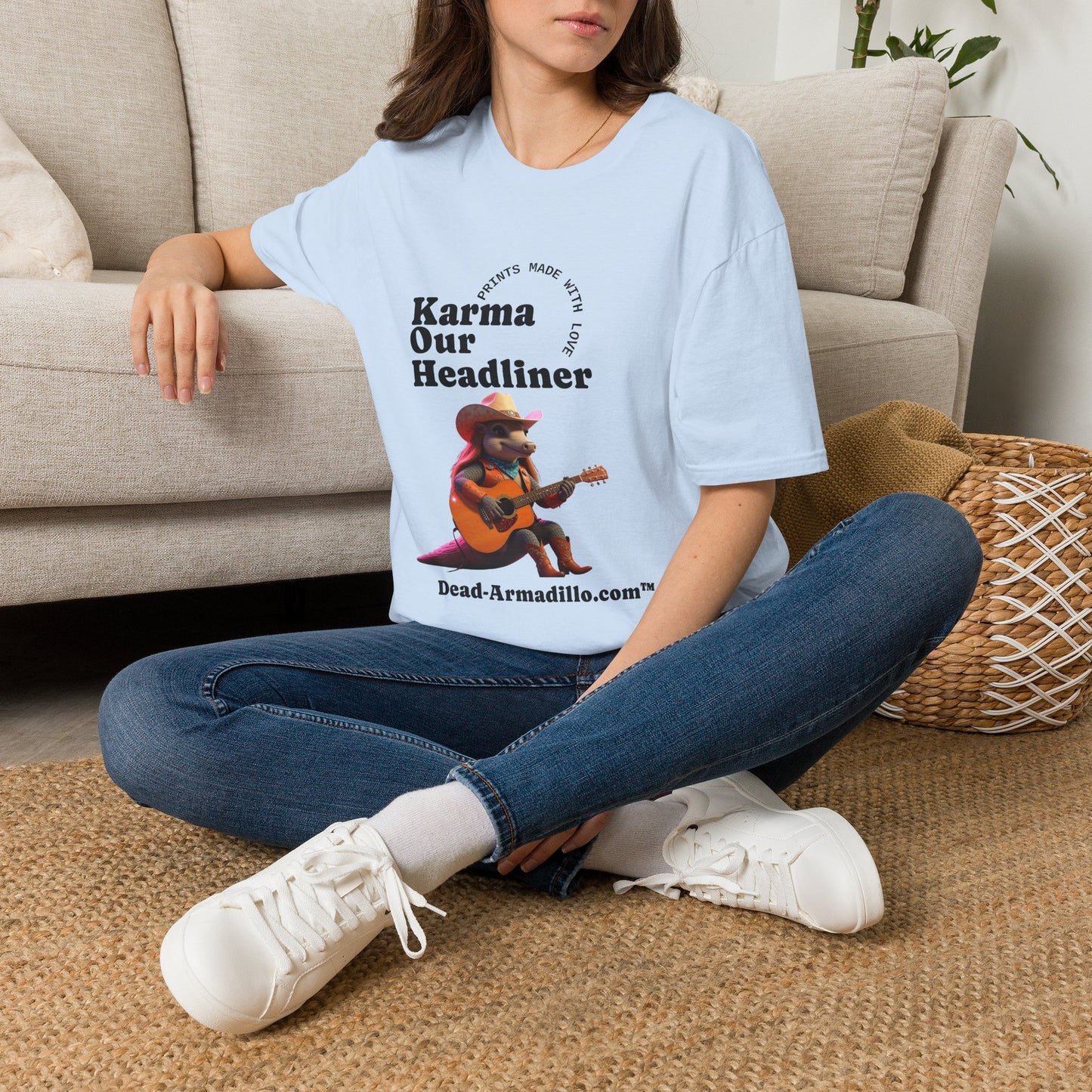 Karma "Our Headliner" | Playing Guitar Graphic Tee | Dead-Armadillo.com™