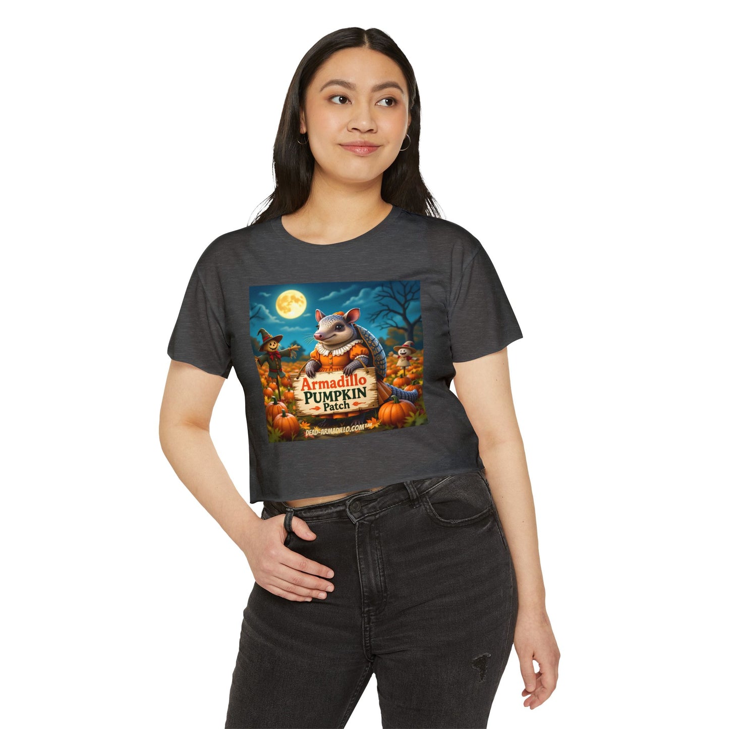 Armadillo Pumpkin Patch Crop Top — Women’s Halloween Festival Tee