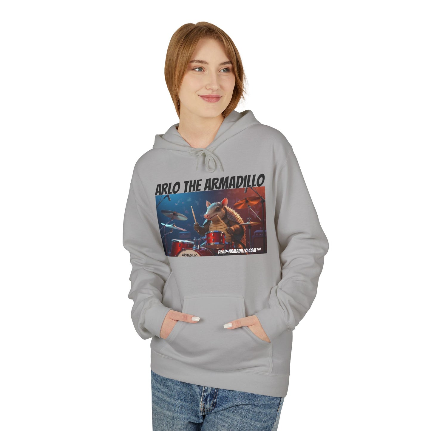 Arlo the Armadillo | Official Mascot of  Dead-Armadillo.com™  | Unisex Midweight Softstyle Fleece Hoodie | Quirky Whimsical