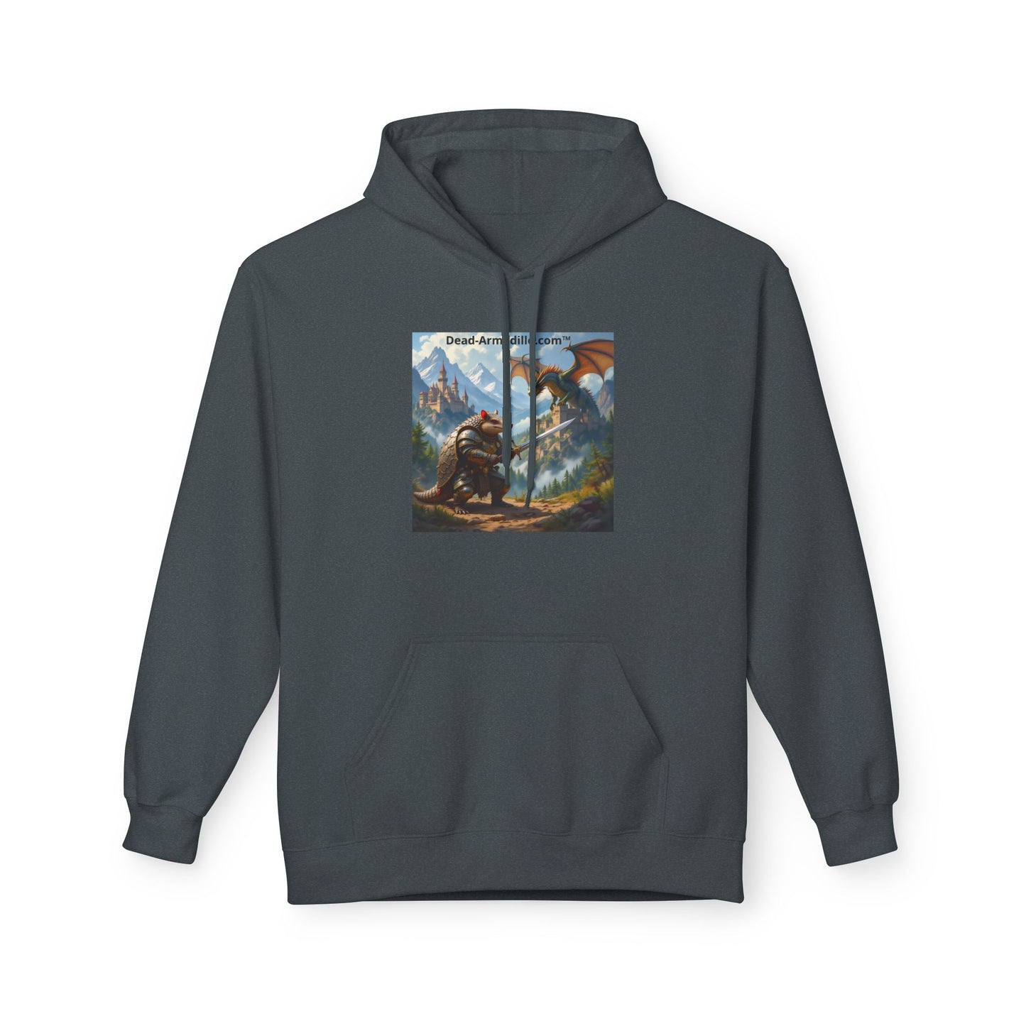 Arlo the Armadillo | Gamer Hoodie | Fantasy Mountain Scene | with Dragon and Castles