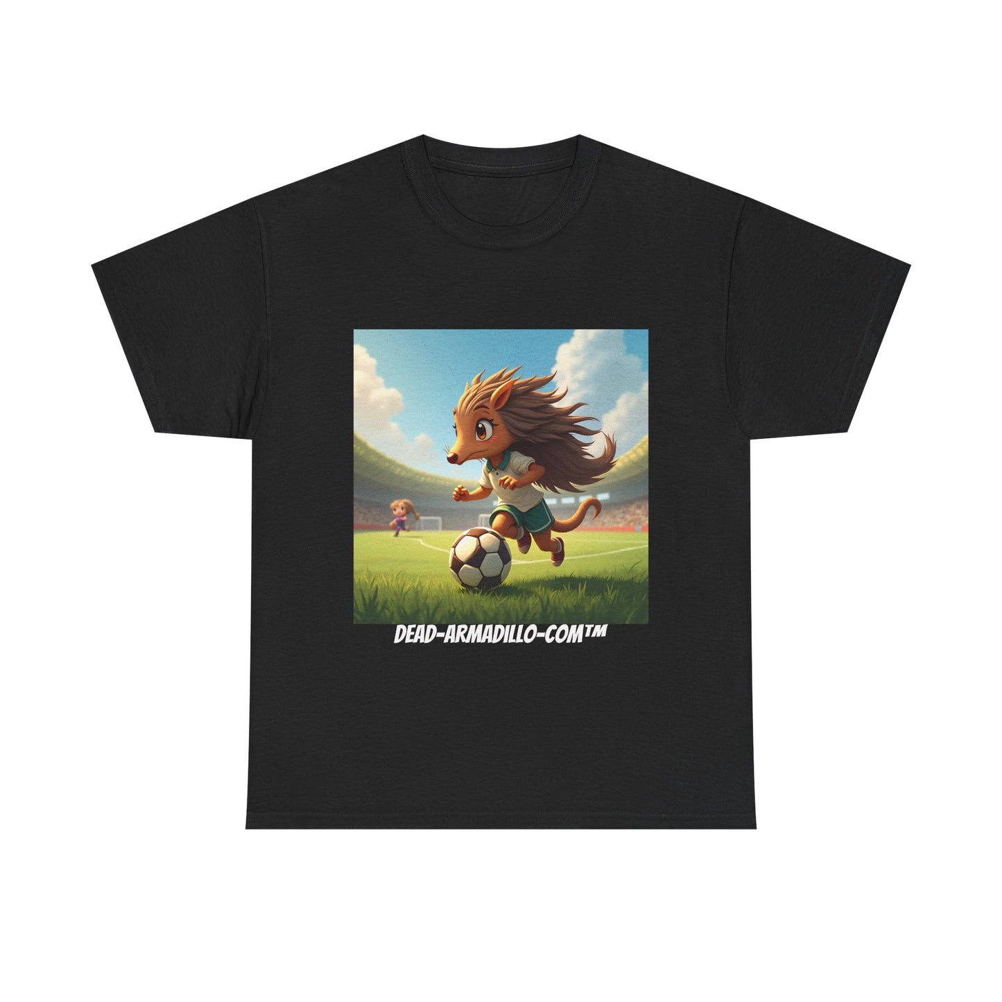 Adults Soccer Armadillo T-Shirt | Cute Playing Soccer Graphic Tee | with Background
