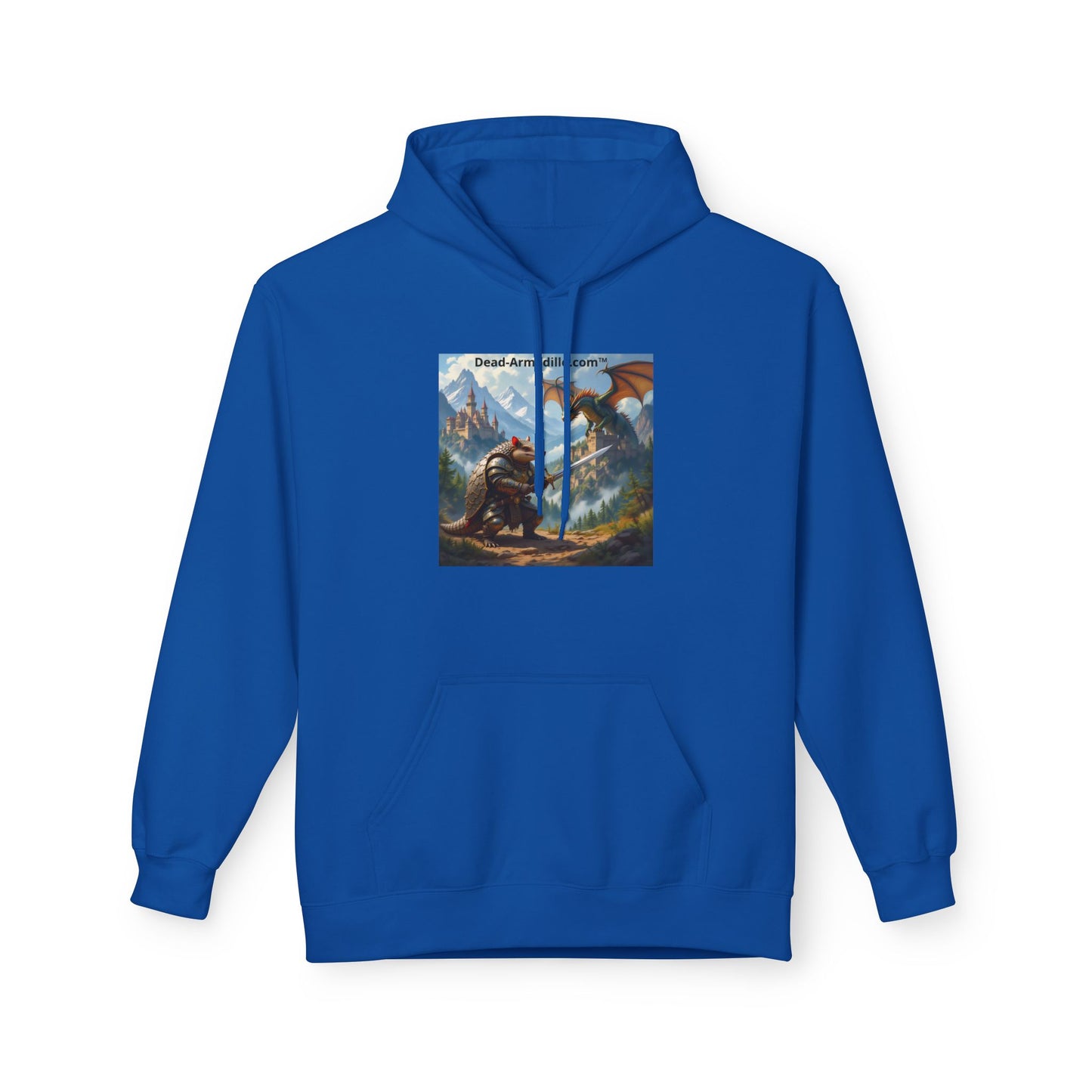 Arlo the Armadillo | Gamer Hoodie | Fantasy Mountain Scene | with Dragon and Castles