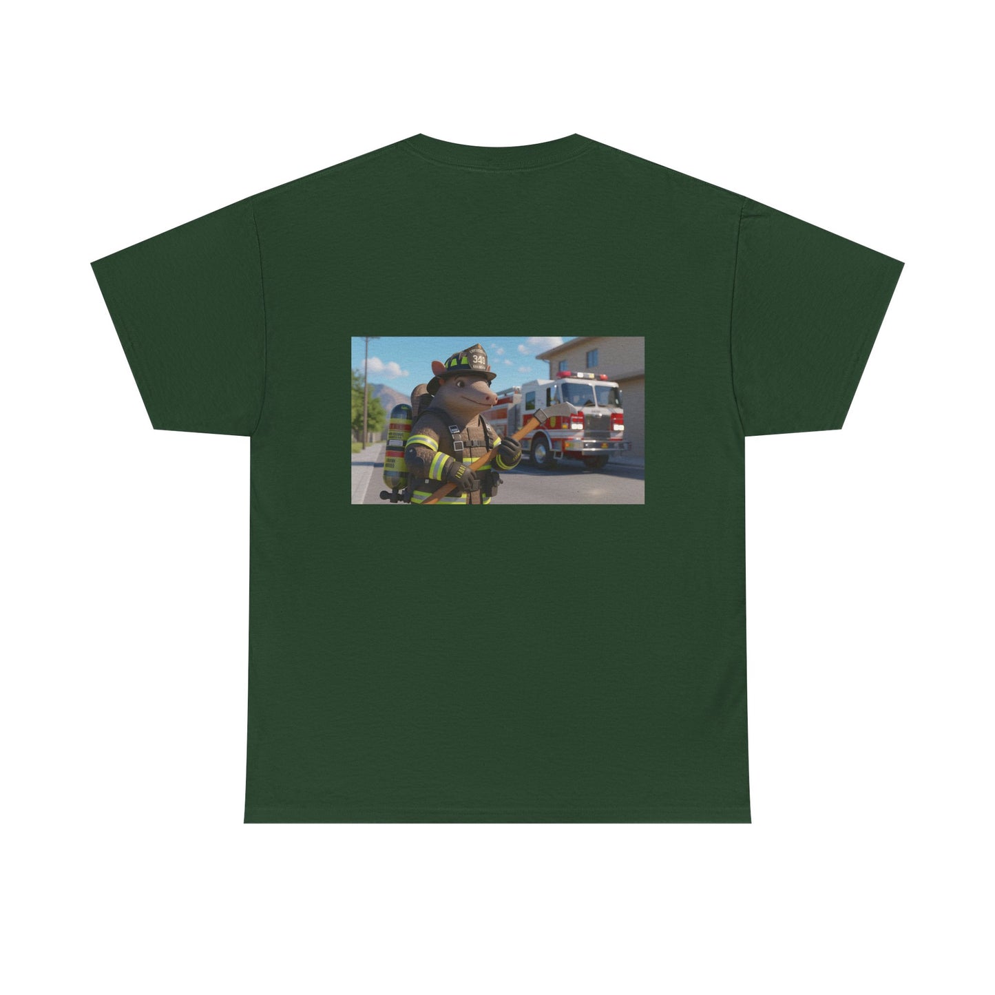 Firefighter Armadillo Tee | Custom Two Sided Print | Graphic Tee | Unisex Heavy Cotton Shirt | Fun Animal T-Shirt