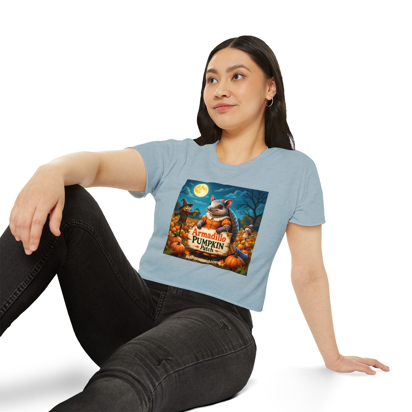 Armadillo Pumpkin Patch Crop Top — Women’s Halloween Festival Tee