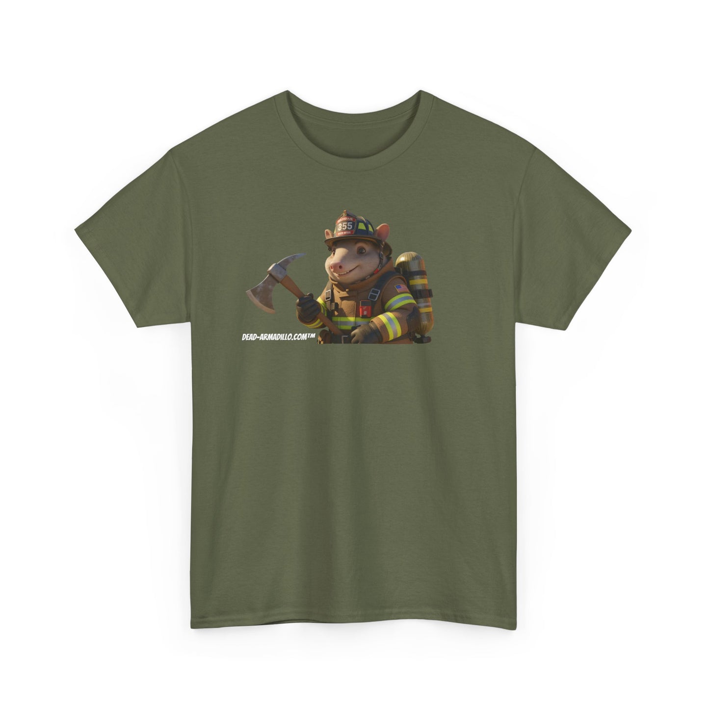 Firefighter Armadillo Tee |  Custom Two Sided Print  | Graphic Tee | Unisex Heavy Cotton Shirt | Fun Animal T-Shirt