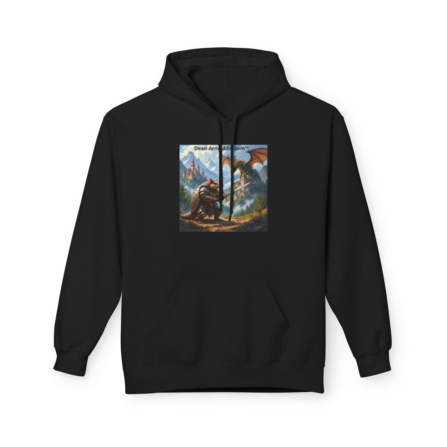Arlo the Armadillo | Gamer Hoodie | Fantasy Mountain Scene | with Dragon and Castles