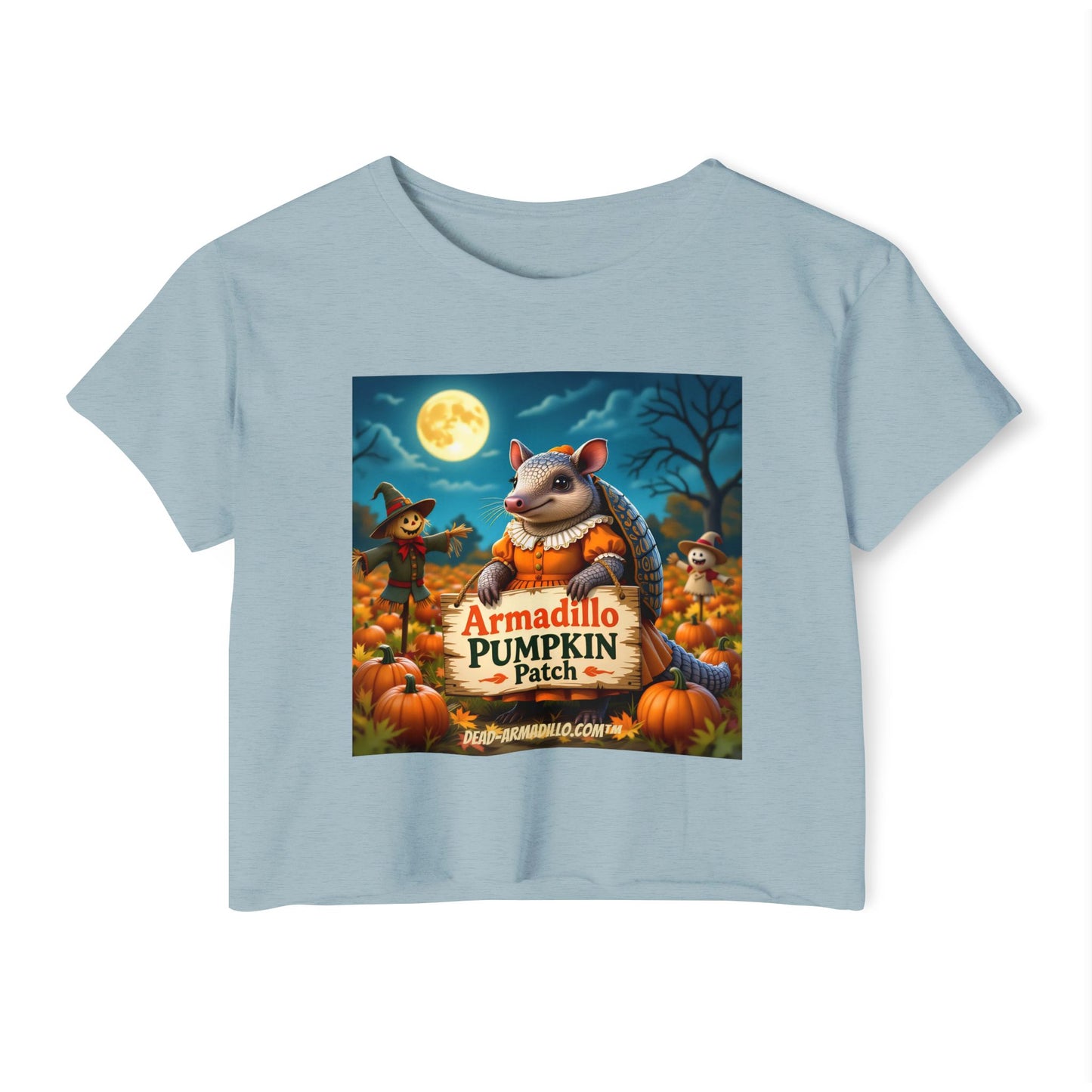 Armadillo Pumpkin Patch Crop Top — Women’s Halloween Festival Tee