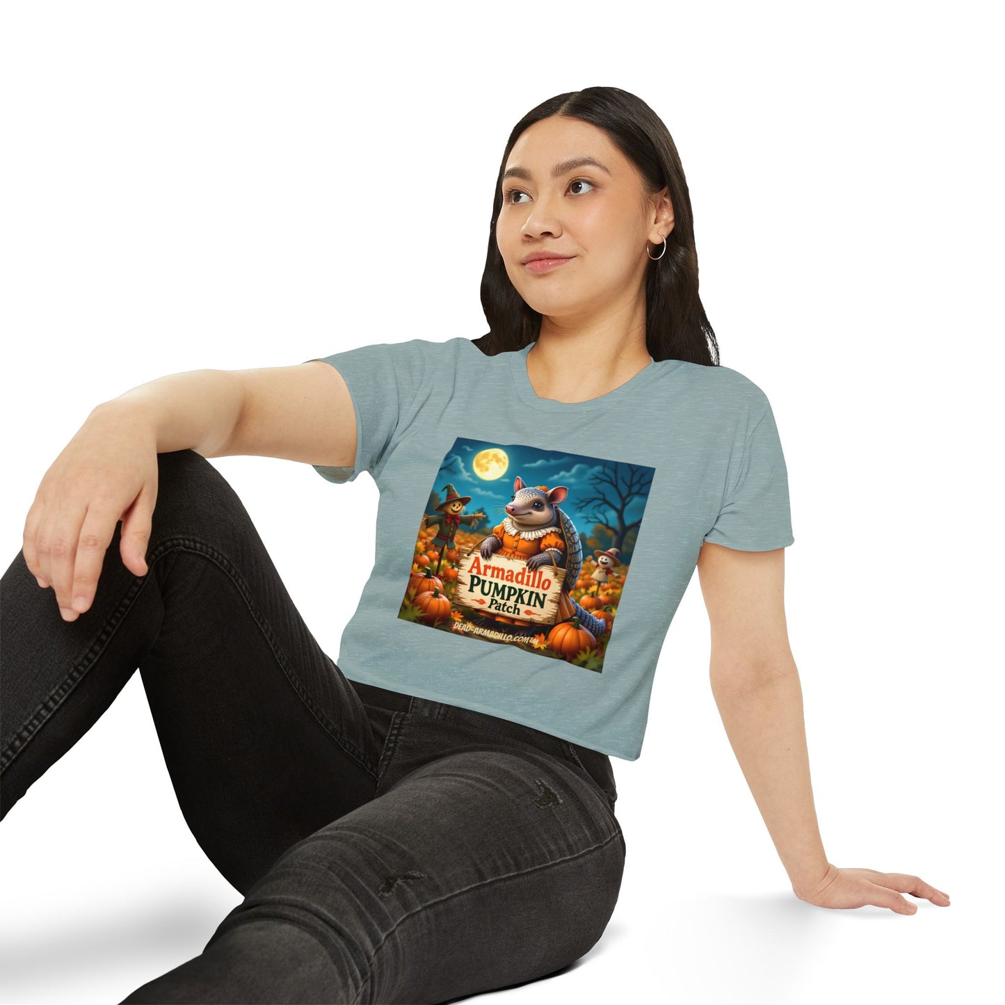 Armadillo Pumpkin Patch Crop Top — Women’s Halloween Festival Tee