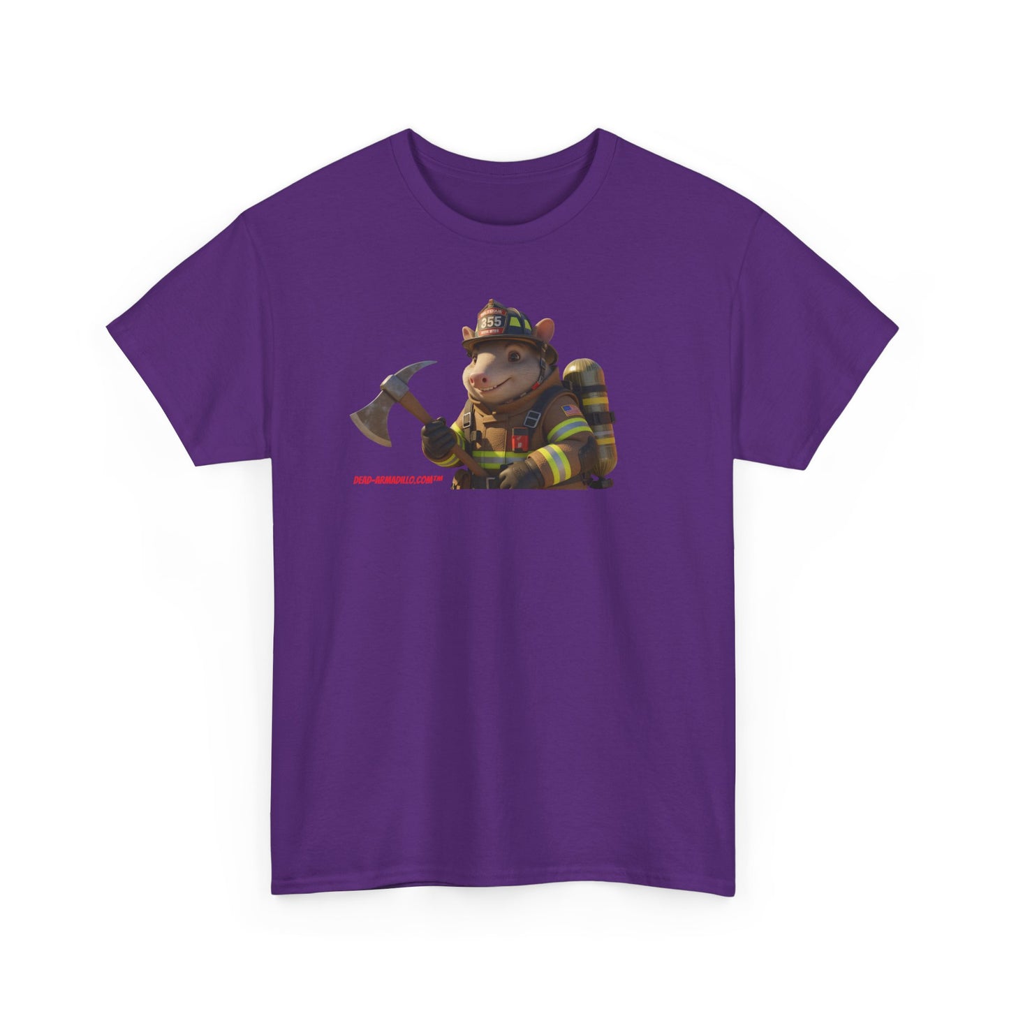Firefighter Armadillo Tee | Custom Two Sided Print | Graphic Tee | Unisex Heavy Cotton Shirt | Fun Animal T-Shirt
