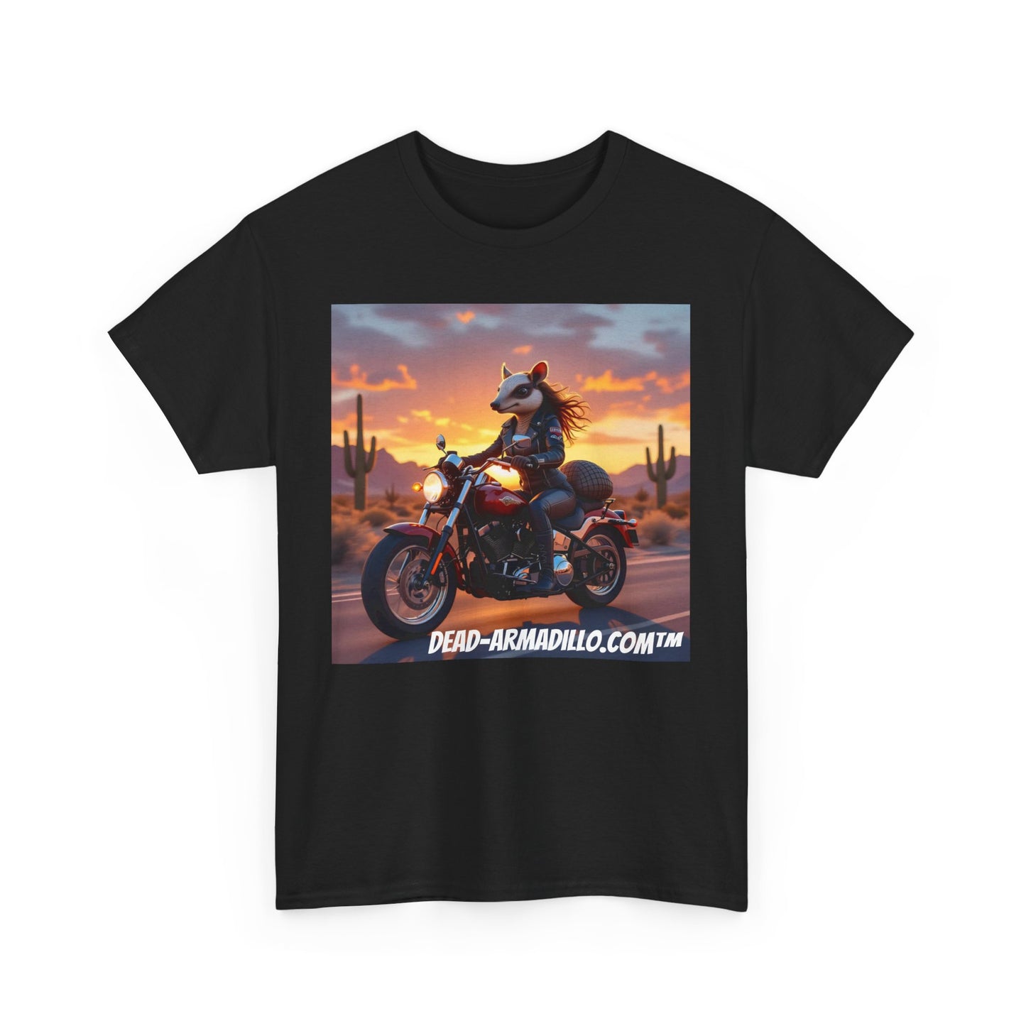 "Women's Biker Tee | Custom made by  Dead-Armadillo.com™  | Armadillo themed | Unisex Heavy Cotton Shirt | Your Adventure awaits | Road Trip Apparel"