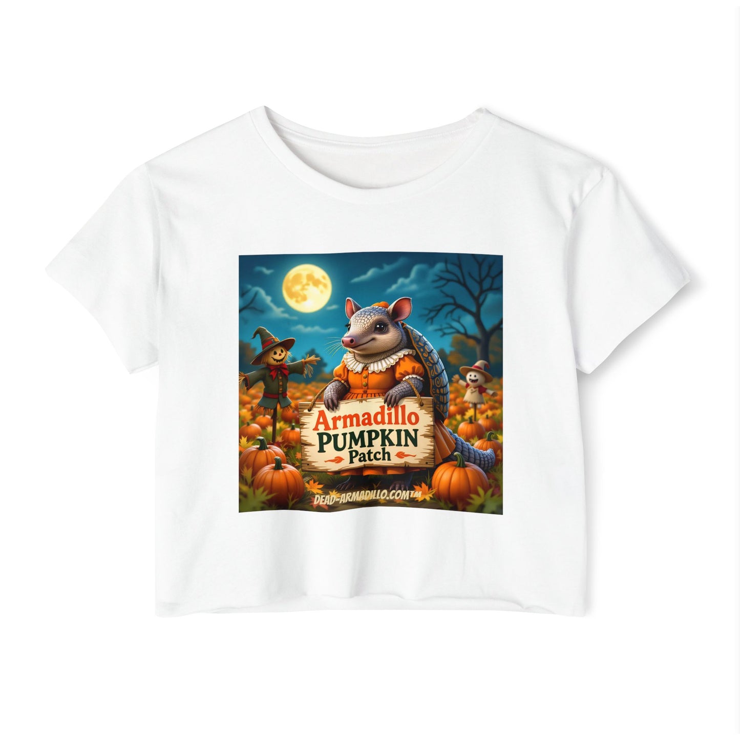 Armadillo Pumpkin Patch Crop Top — Women’s Halloween Festival Tee