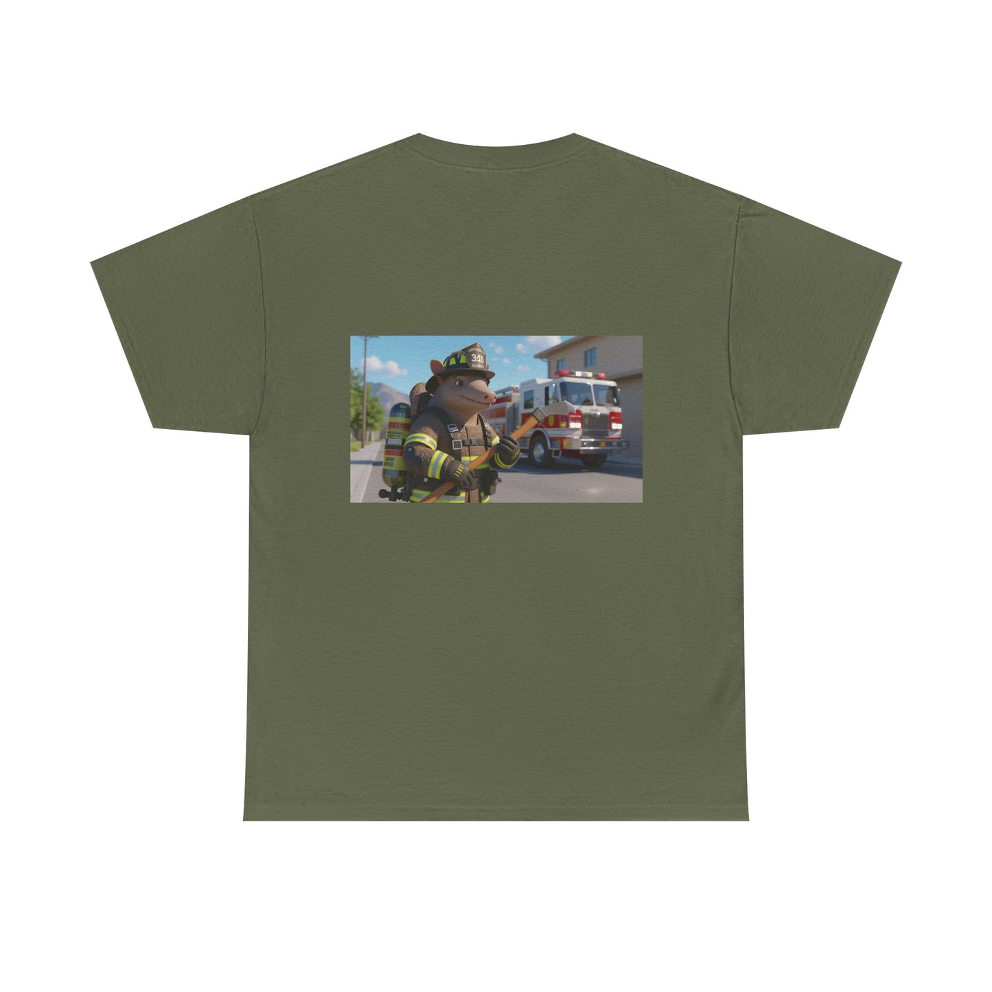 Firefighter Armadillo Tee | Custom Two Sided Print | Graphic Tee | Unisex Heavy Cotton Shirt | Fun Animal T-Shirt