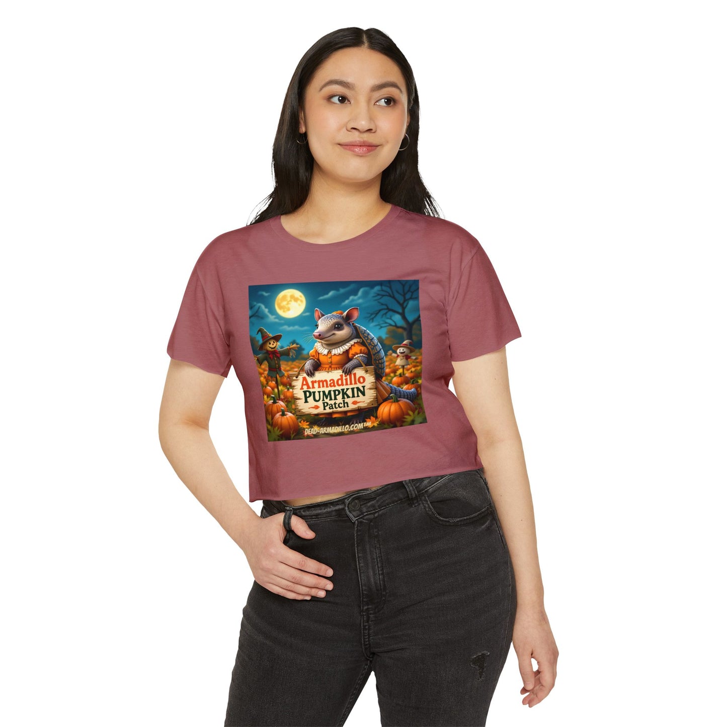 Armadillo Pumpkin Patch Crop Top — Women’s Halloween Festival Tee