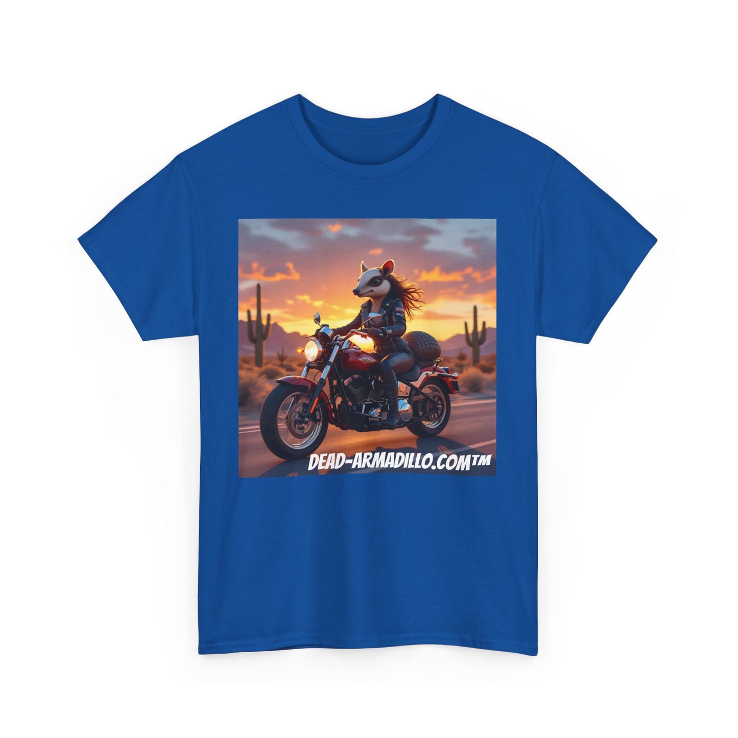 "Women's Biker Tee | Custom made by  Dead-Armadillo.com™  | Armadillo themed | Unisex Heavy Cotton Shirt | Your Adventure awaits | Road Trip Apparel"