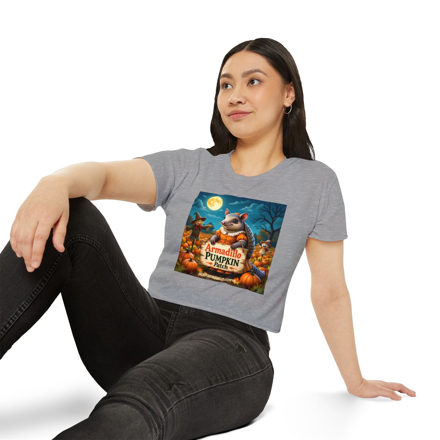 Armadillo Pumpkin Patch Crop Top — Women’s Halloween Festival Tee