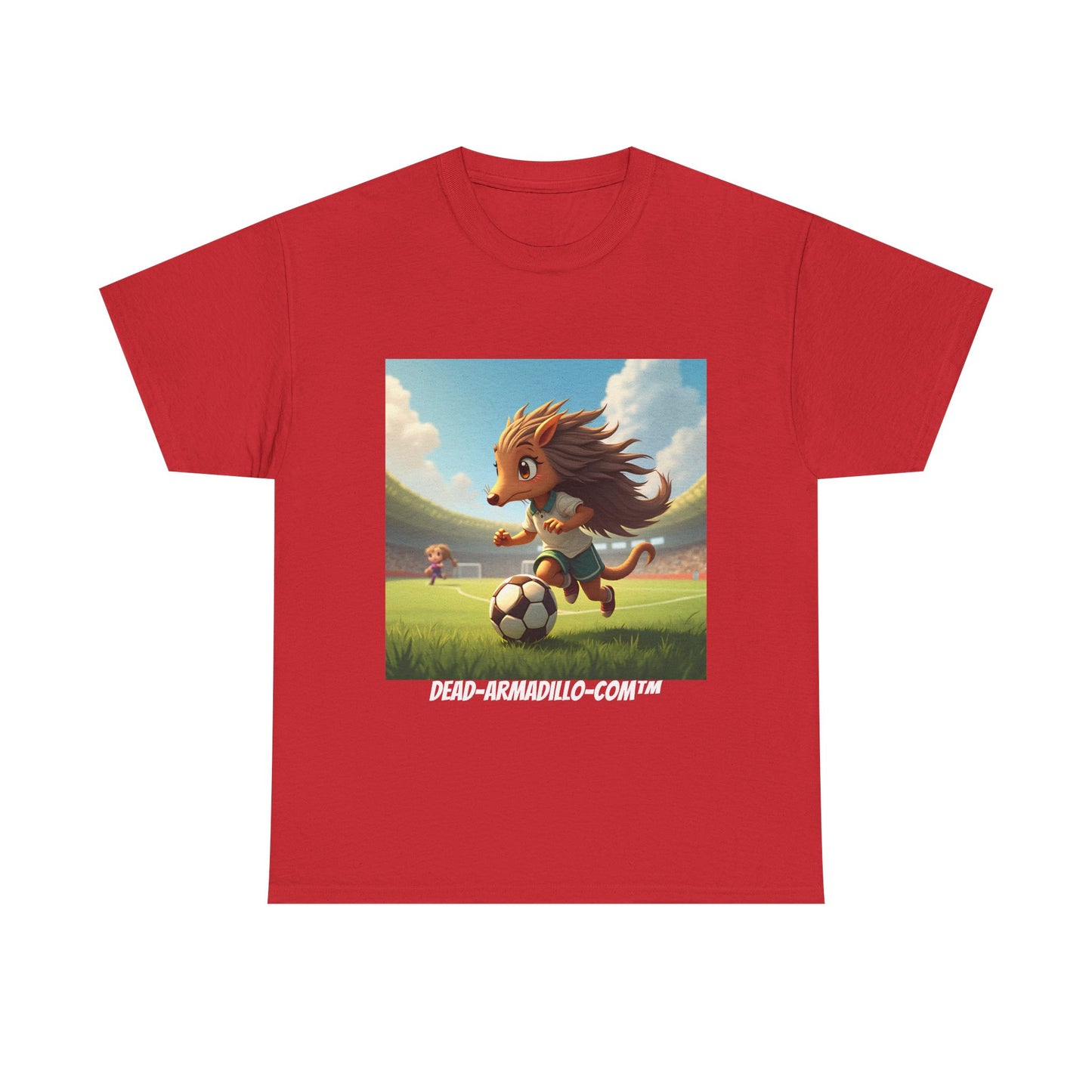 Adults Soccer Armadillo T-Shirt | Cute Playing Soccer Graphic Tee | with Background