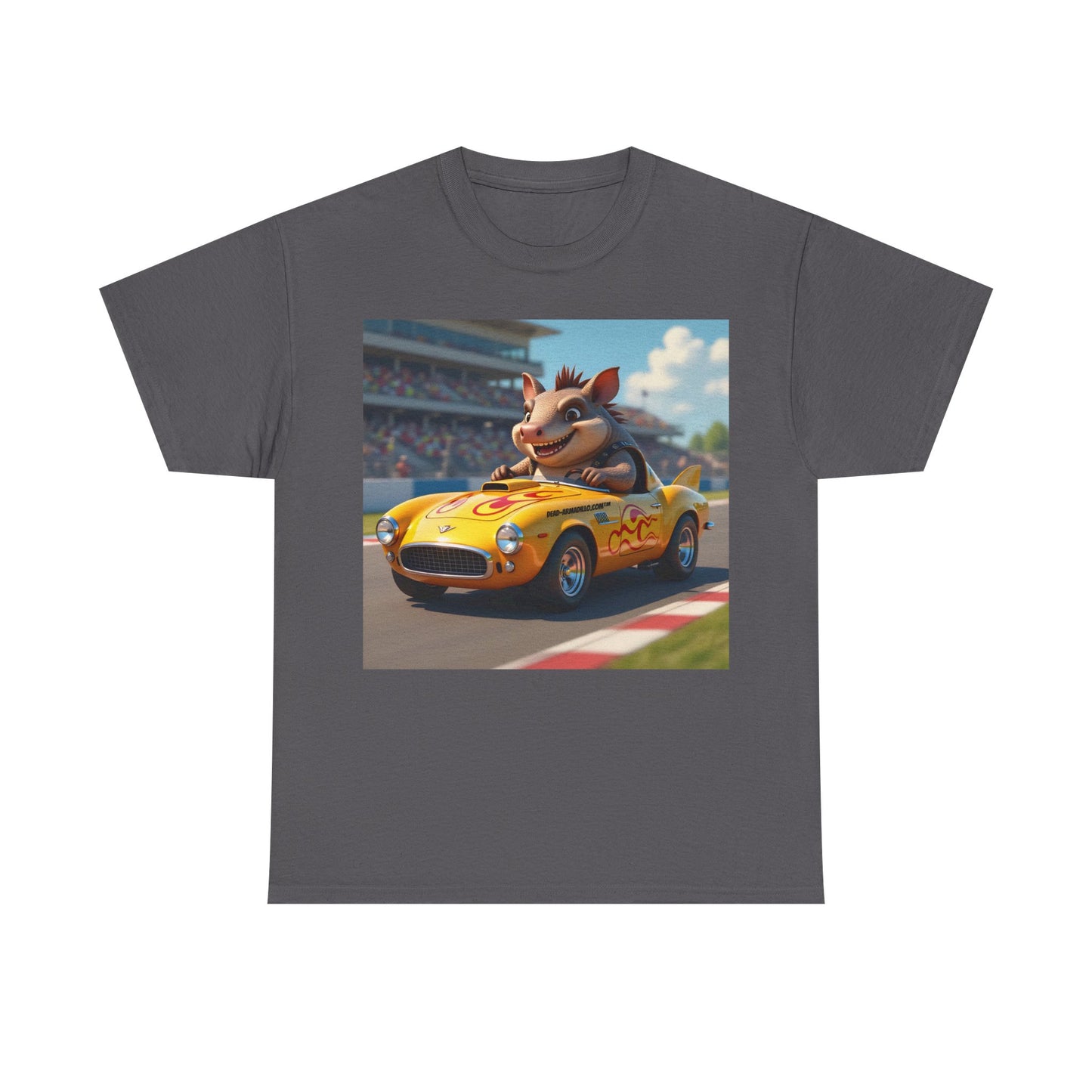 Cute Armadillo in Racing Car | Kids Sizing | Armadillo Racing | 2 sided Print  Tee | Dead-Armadillo.com